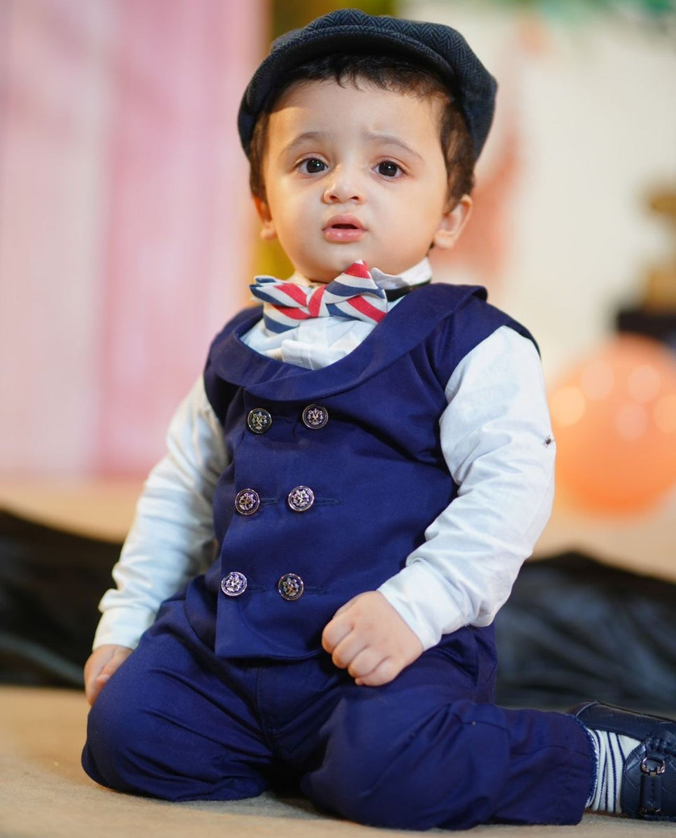 Boys Navy Blue Waistcoat - Classic Formal Wear 1-4Y