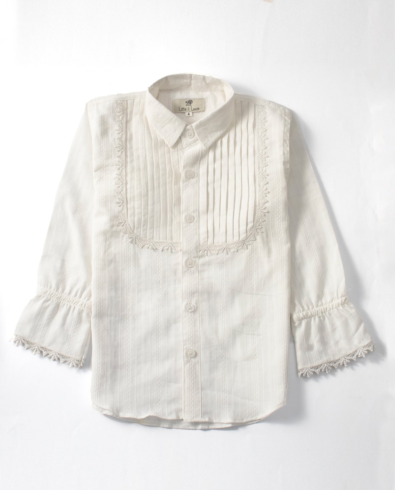 White Embroidered Full-Sleeve Casual Shirt