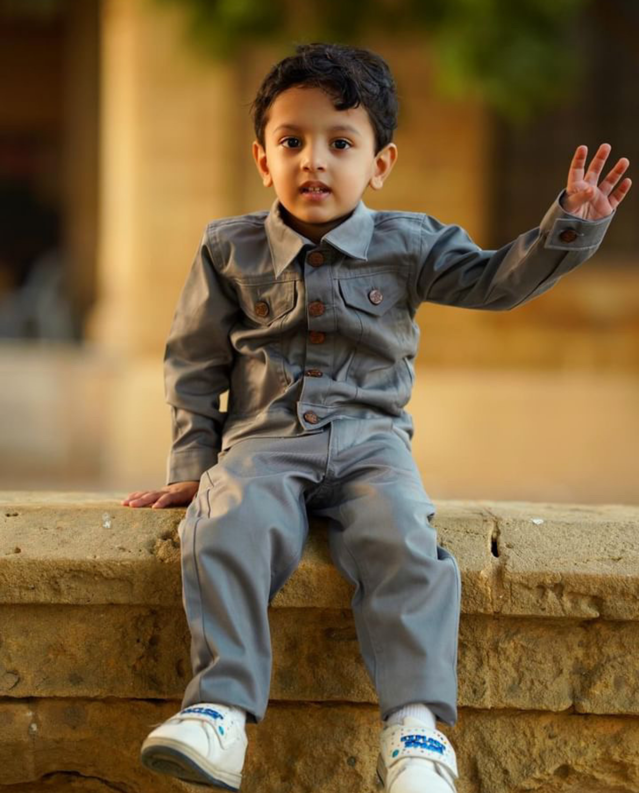 GREY COTTON JACKET AND PANT SET