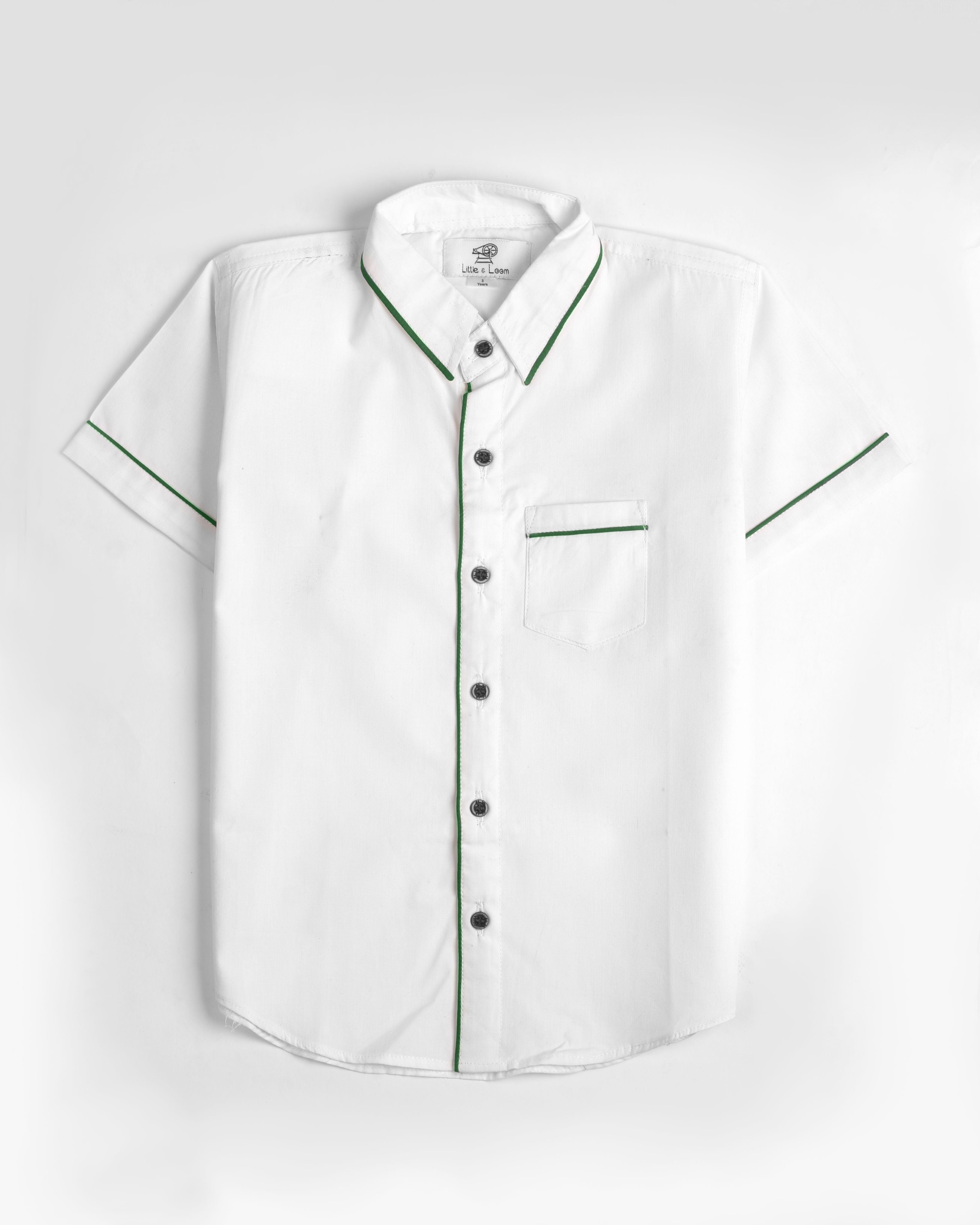 White Half Sleeves shirt with Green detailings
