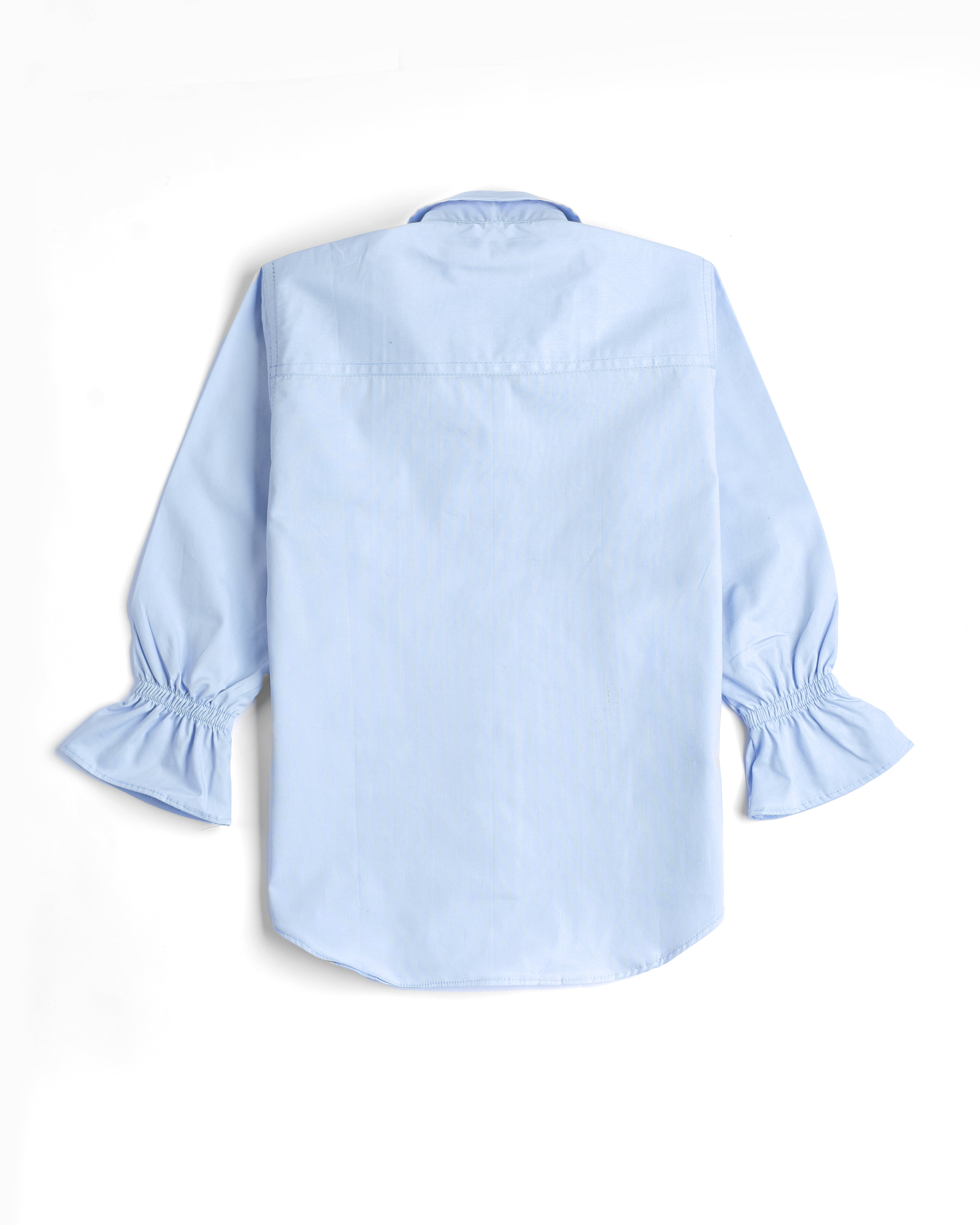 LIGHT BLUE PLEATED SHIRT WITH WHITE RIBBON