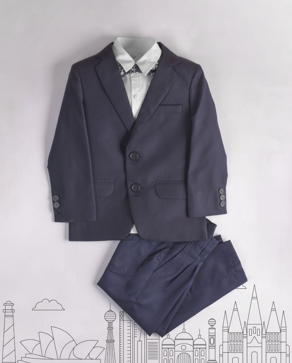 Boys’ 4-Piece Navy Blue Blazer Suit – Formal Outfit Set