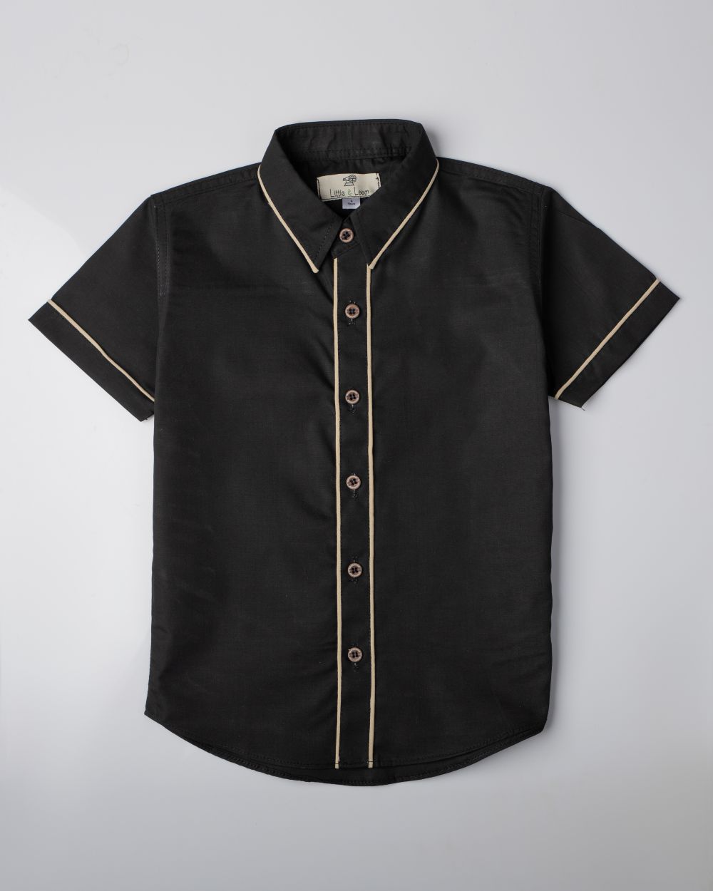 BLACK SHIRT WITH FAWN PIPPING
