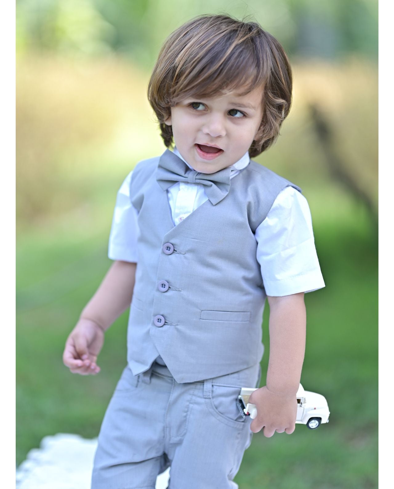 Grey Single Buttoned Waistcoat & Short Set