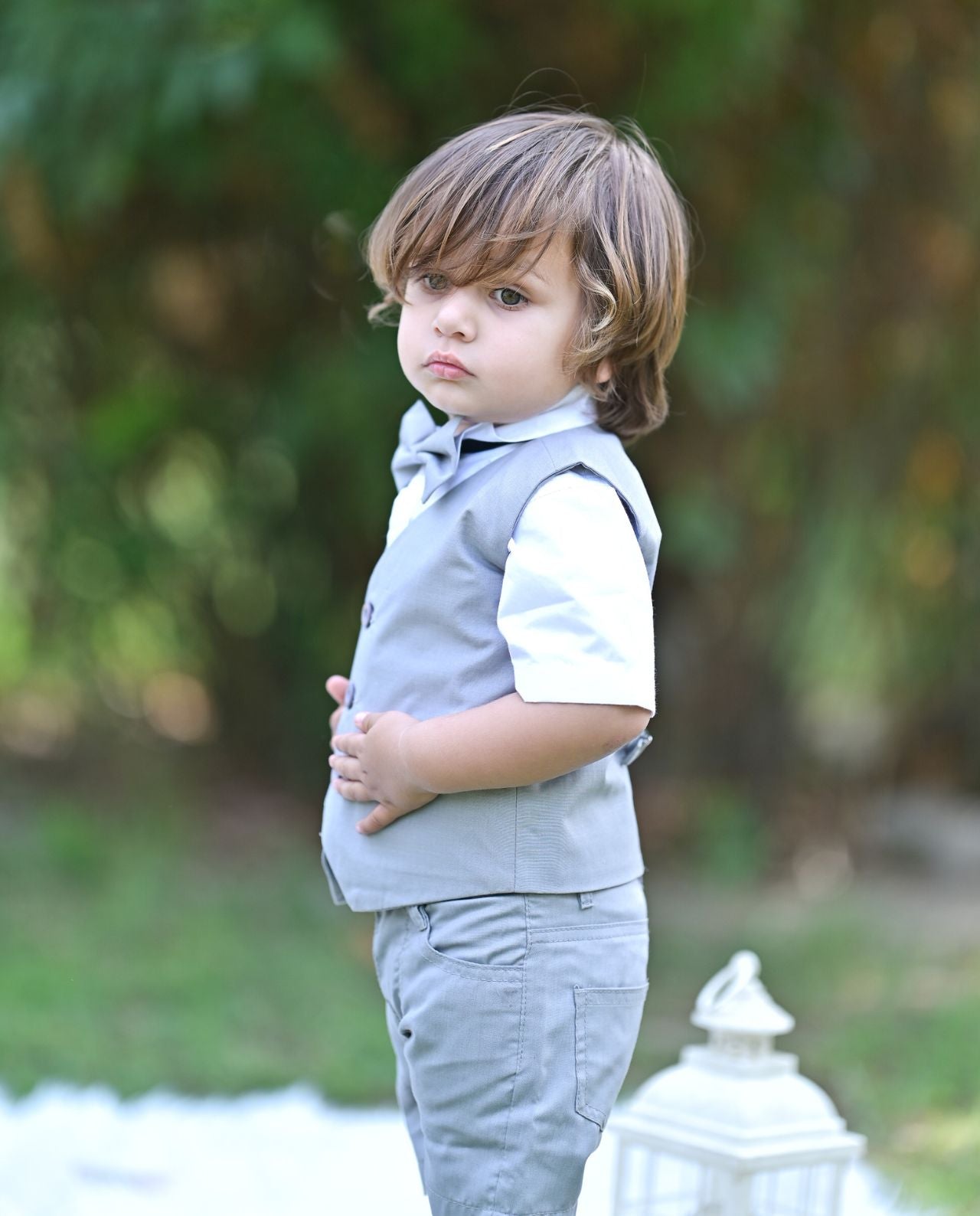 Grey Single Buttoned Waistcoat & Short Set