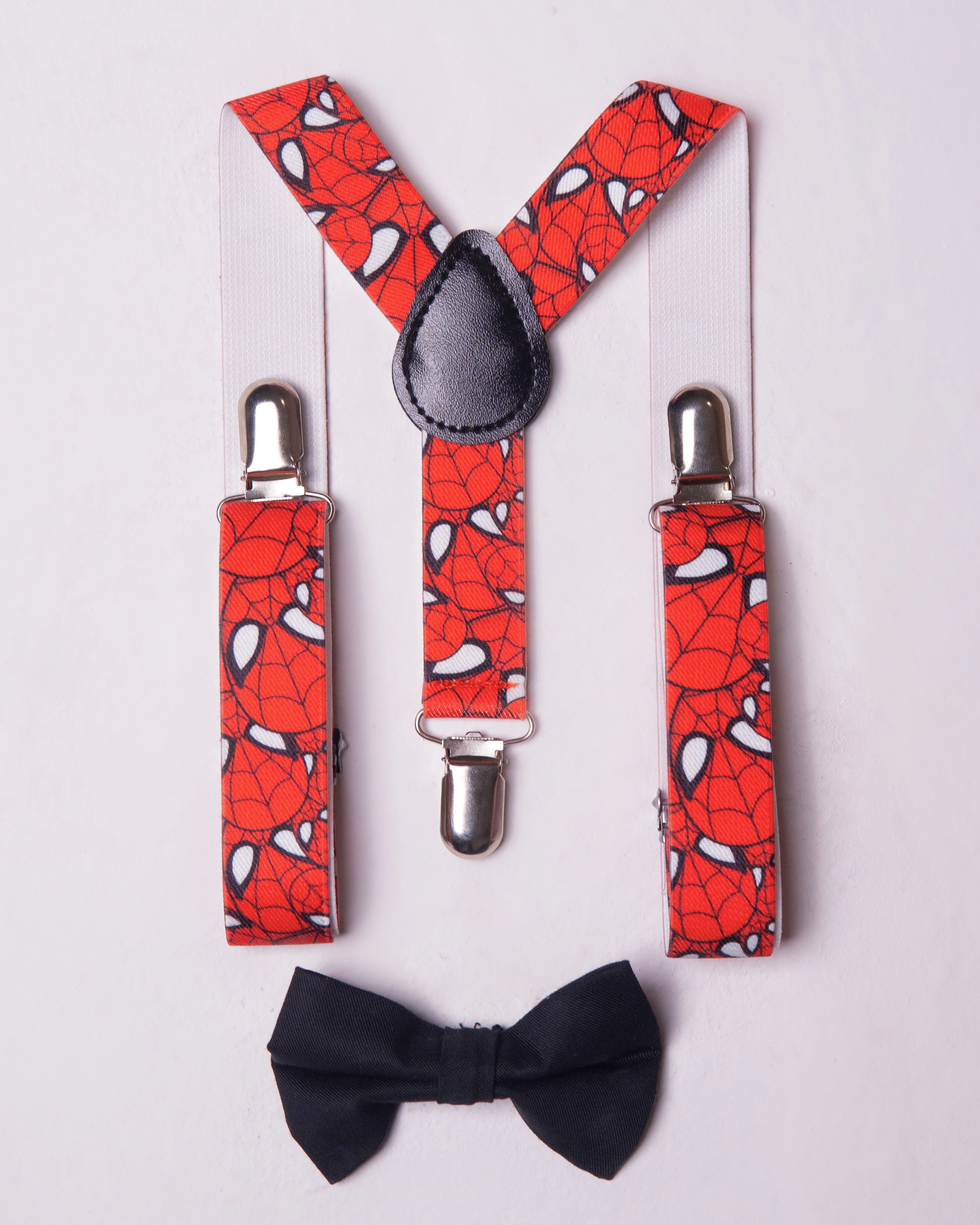 SPIDERMEN SUSPENDER WITH PLAIN BLACK BOW