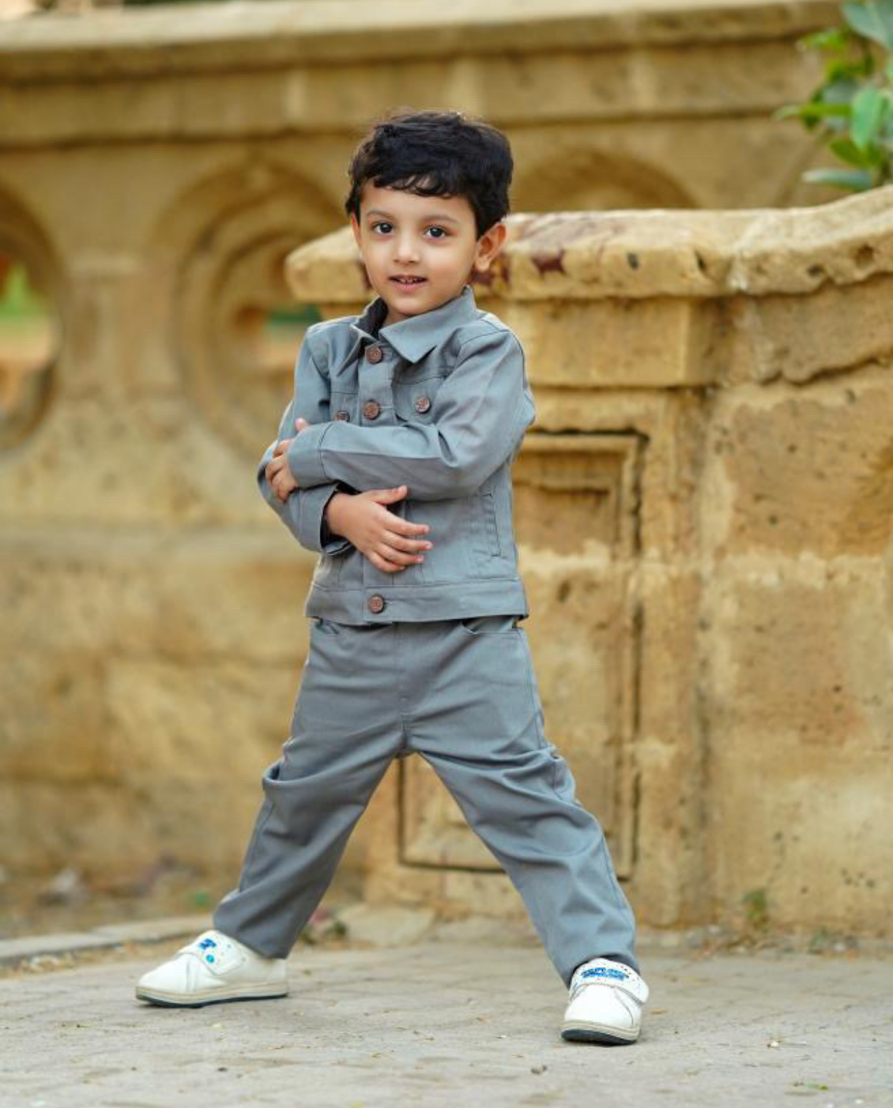 GREY COTTON JACKET AND PANT SET