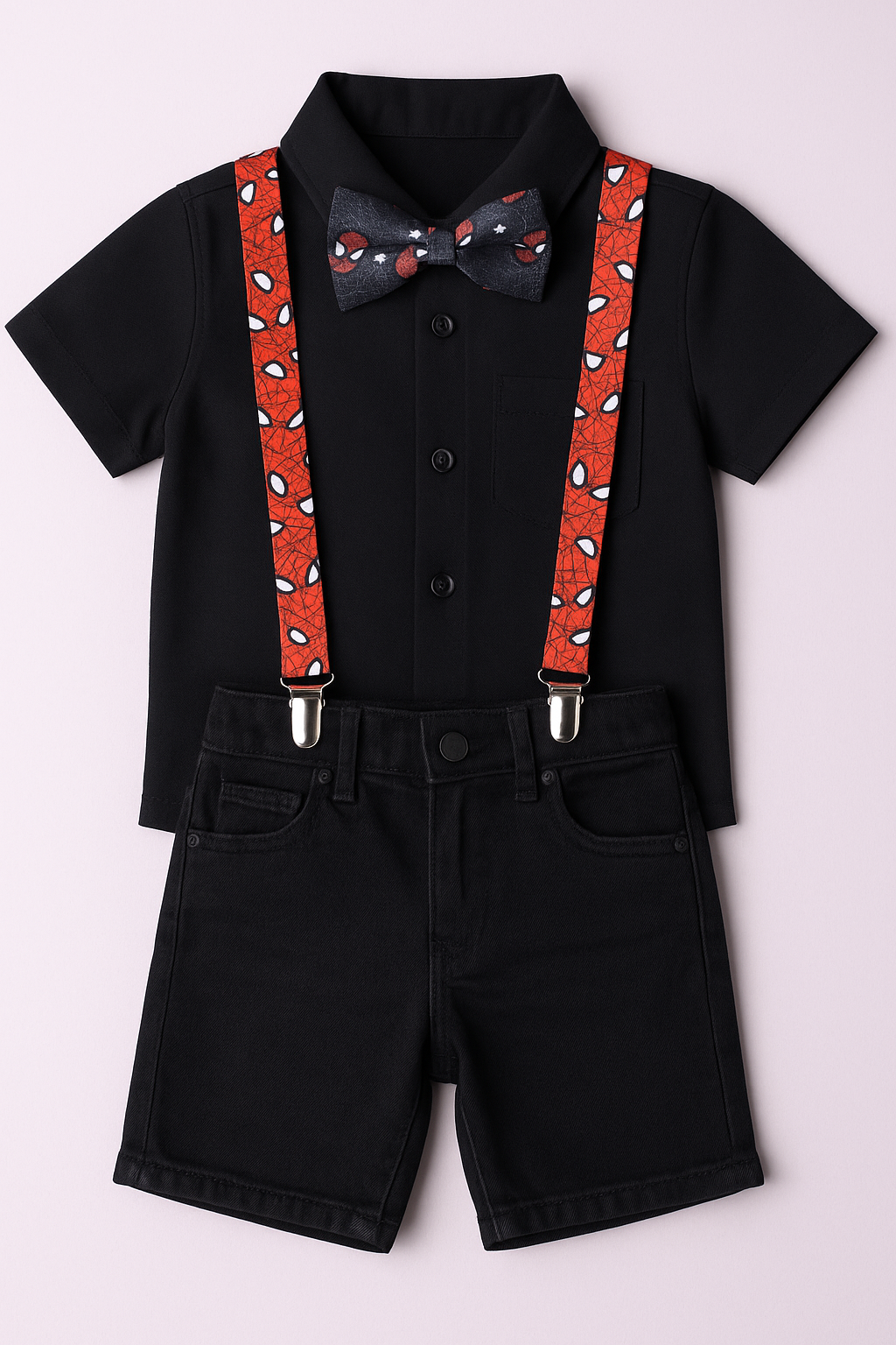 4 Pc Black Spiderman Themed Short Set