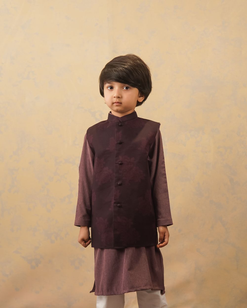 Voilet Plum With Melange Kurta & White Trouser Set (3 pc) 