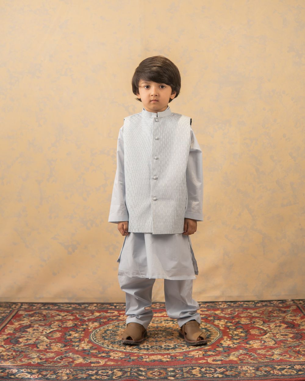 Ocean Breeze Textured Waistcoat with Greyish Blue Kurta & Trouser (3 pc)