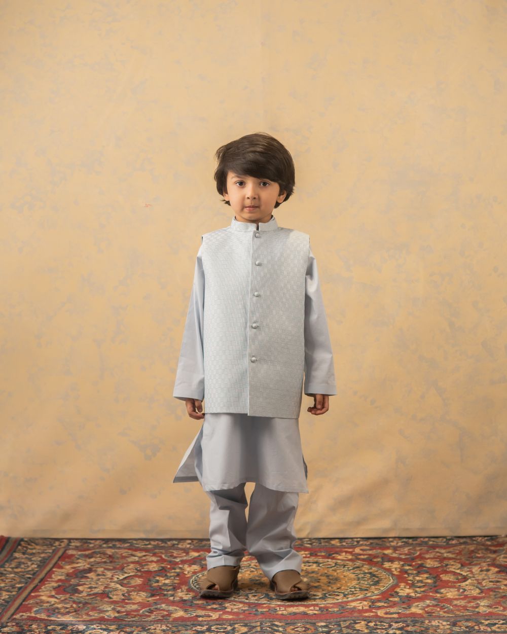 Ocean Breeze Textured Waistcoat with Greyish Blue Kurta & Trouser (3 pc)