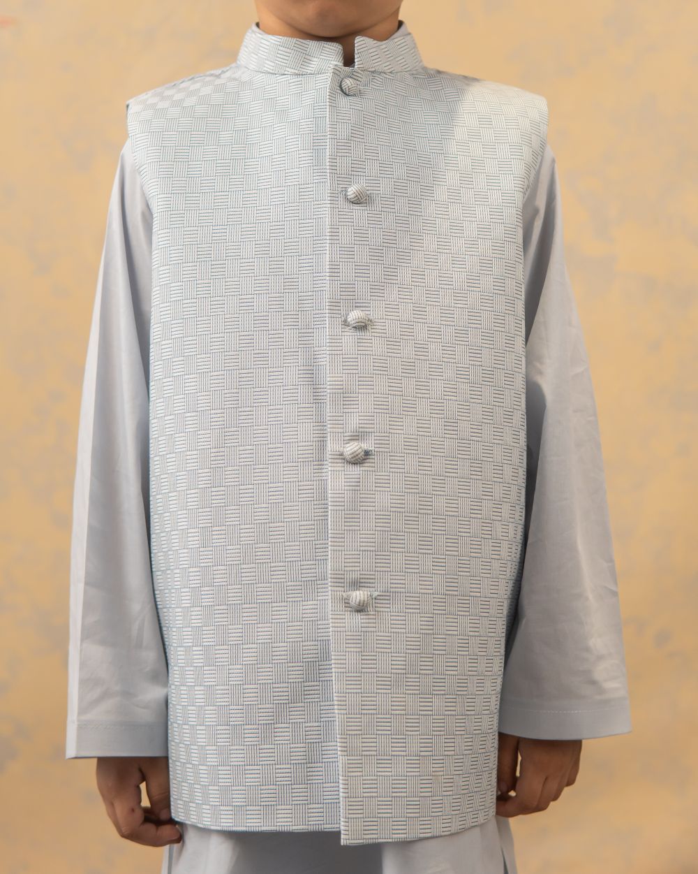 Ocean Breeze Textured Waistcoat with Greyish Blue Kurta & Trouser (3 pc)