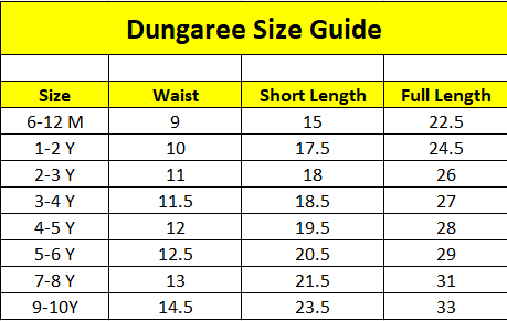Dungaree Size Guide