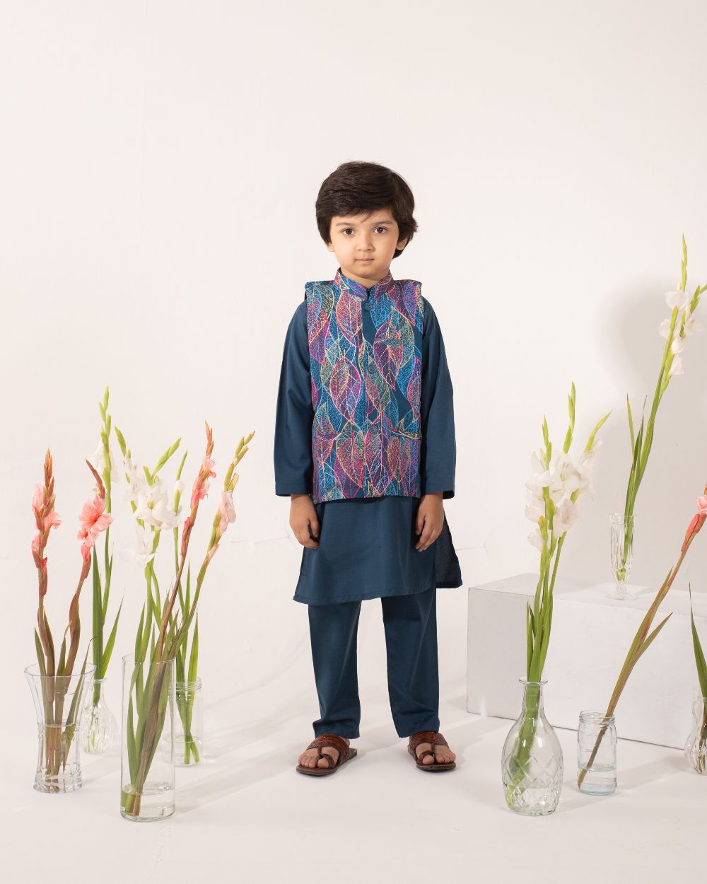 Navy Blue Kurta, Navy Blue Trouser & Printed Waistcoat
