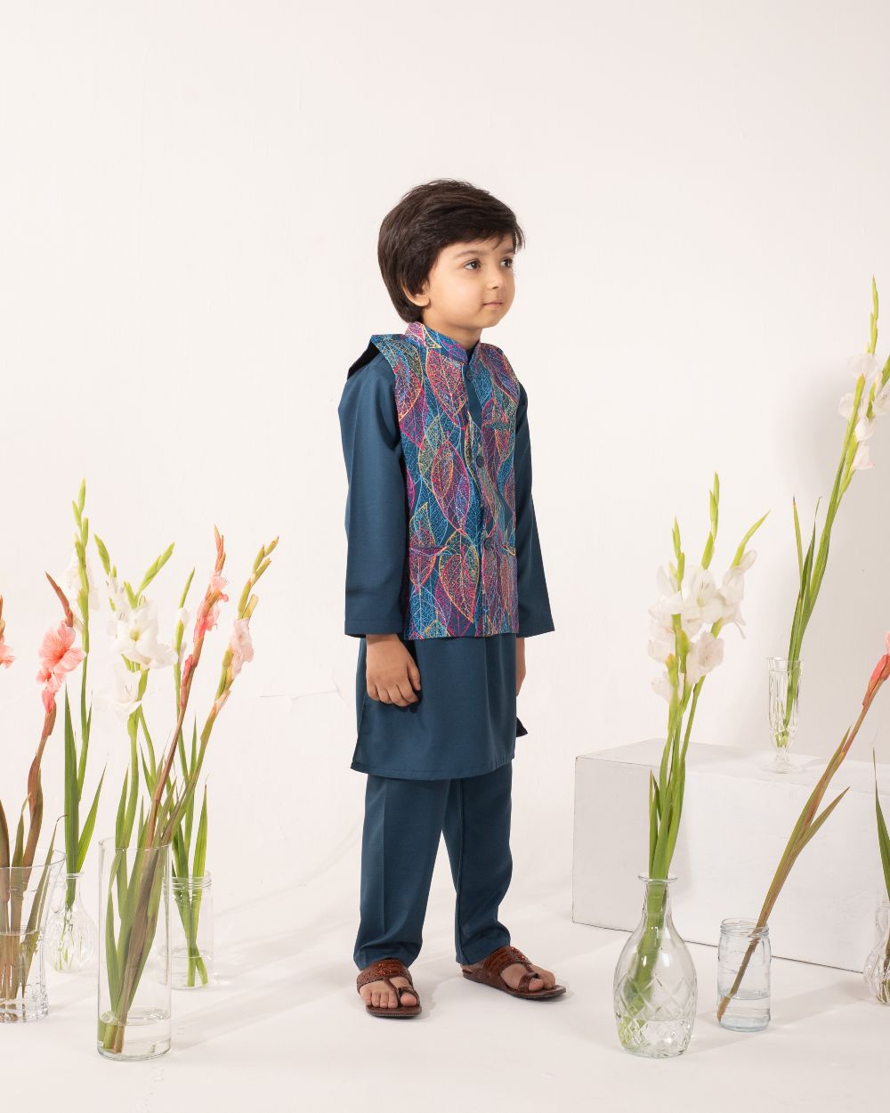Navy Blue Kurta, Navy Blue Trouser & Printed Waistcoat