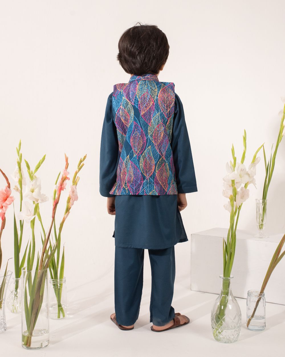 Navy Blue Kurta, Navy Blue Trouser & Printed Waistcoat