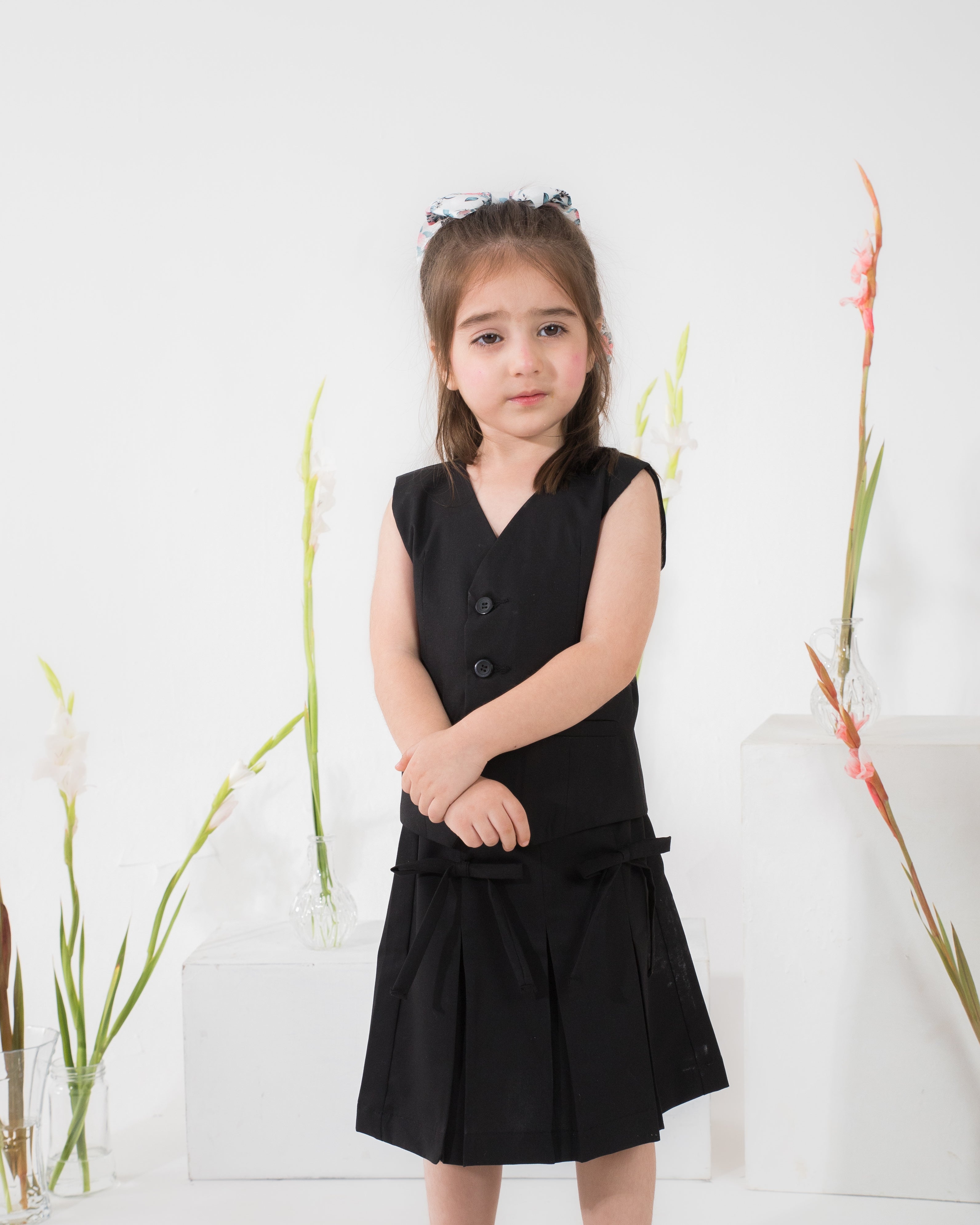 Girls Black Vest & Skirt Set
