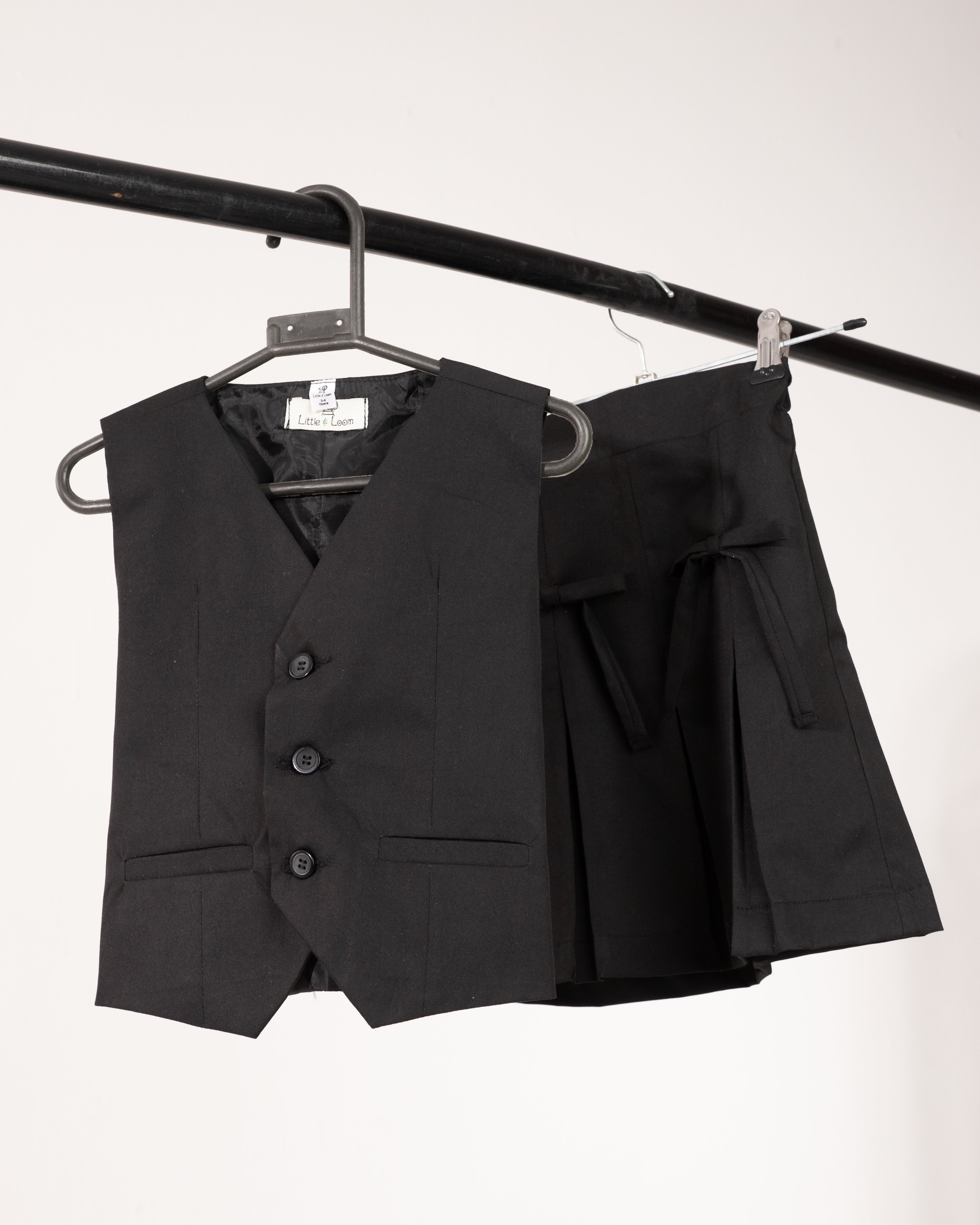 Girls Black Vest & Skirt Set