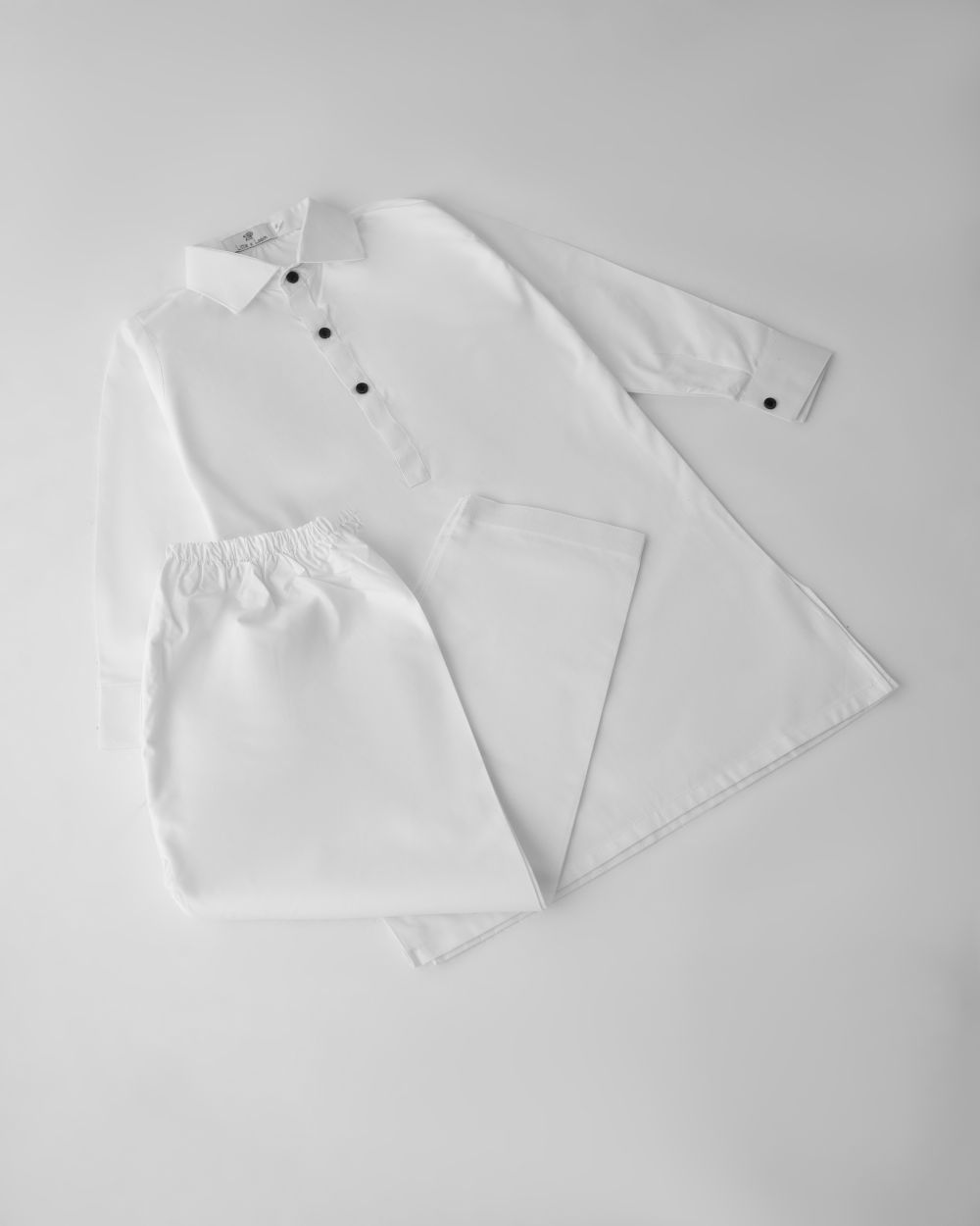 White Shalwar, Kameez Set (Black Buttons And Collar)