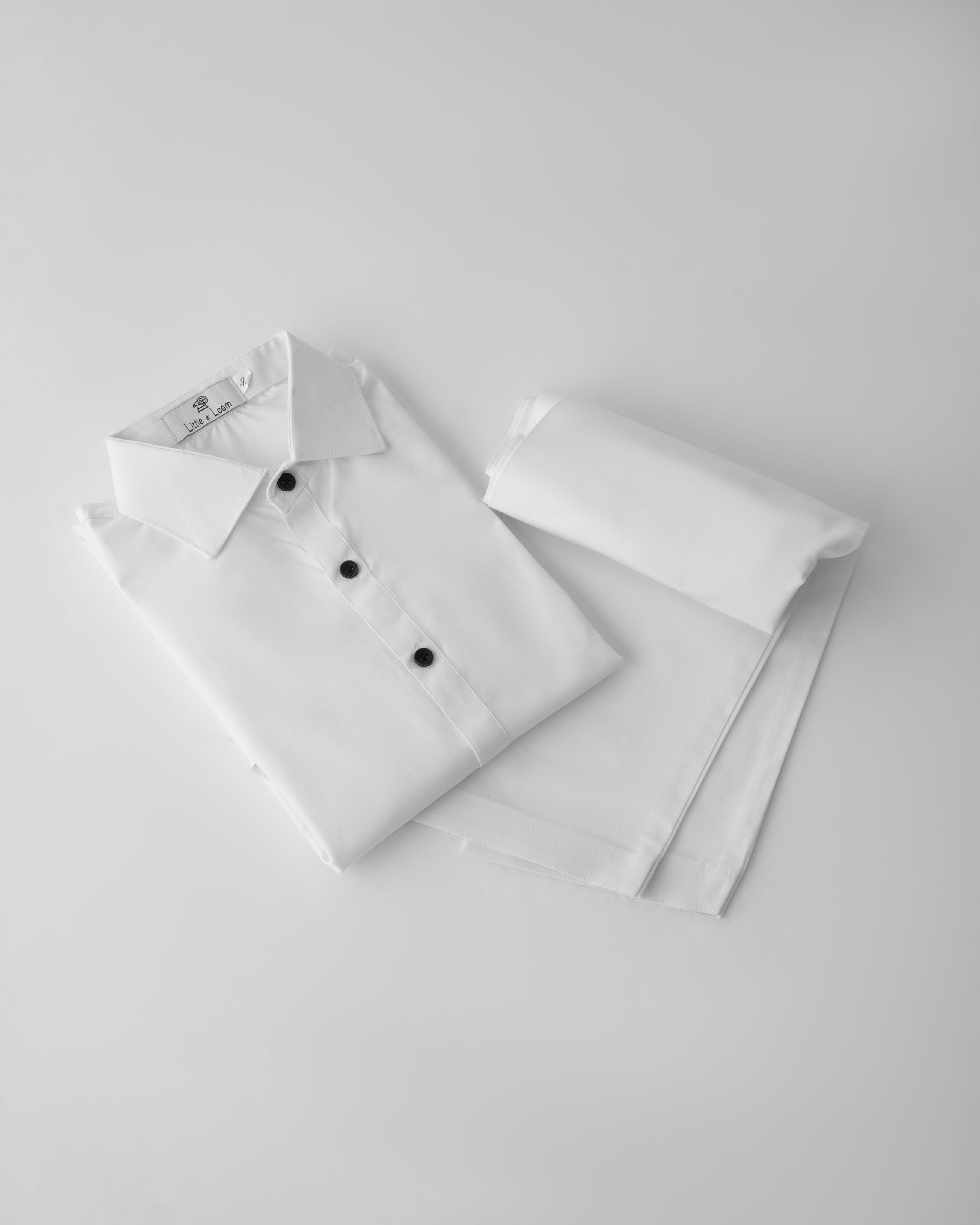 White Shalwar, Kameez Set (Black Buttons And Collar)