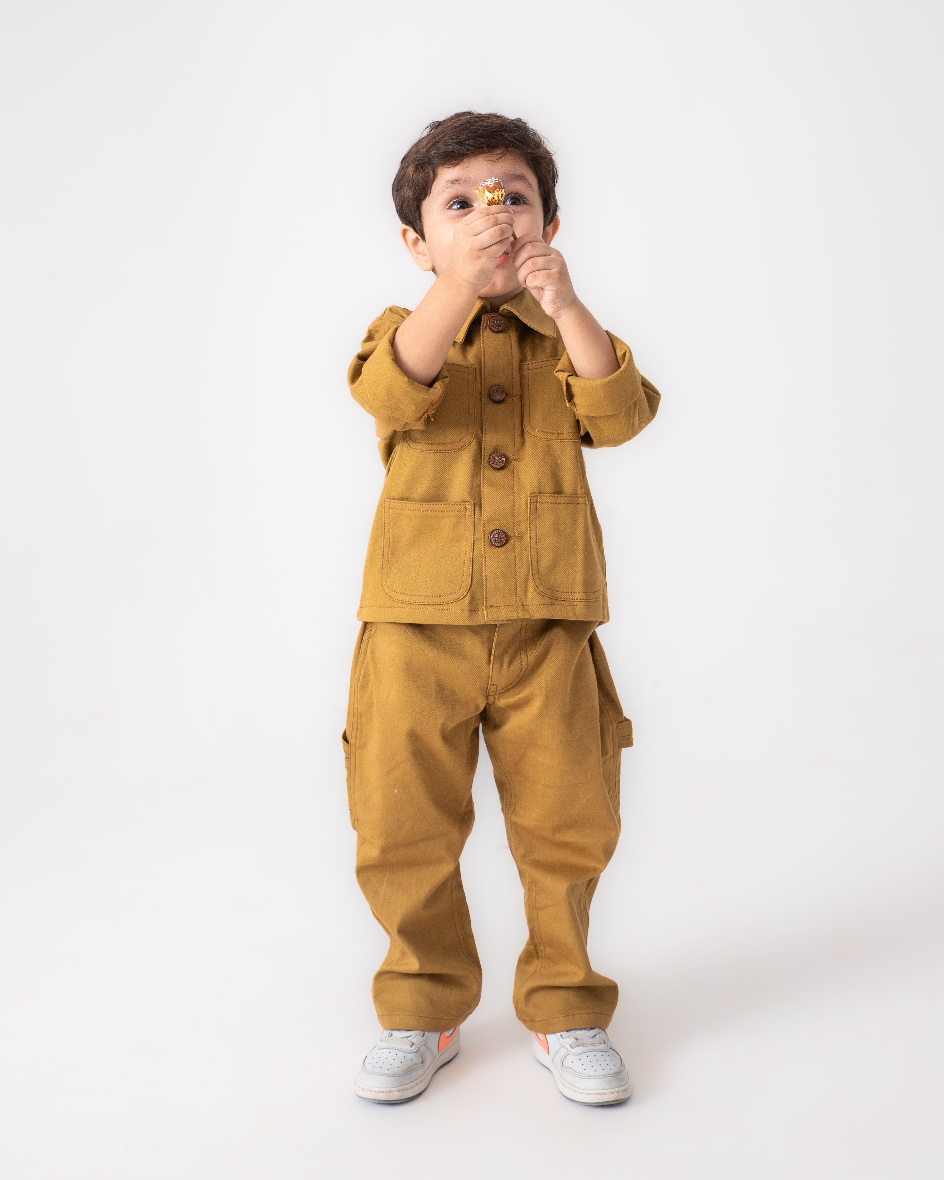 BROWN COVERALL AND CARPENTER PANT SET