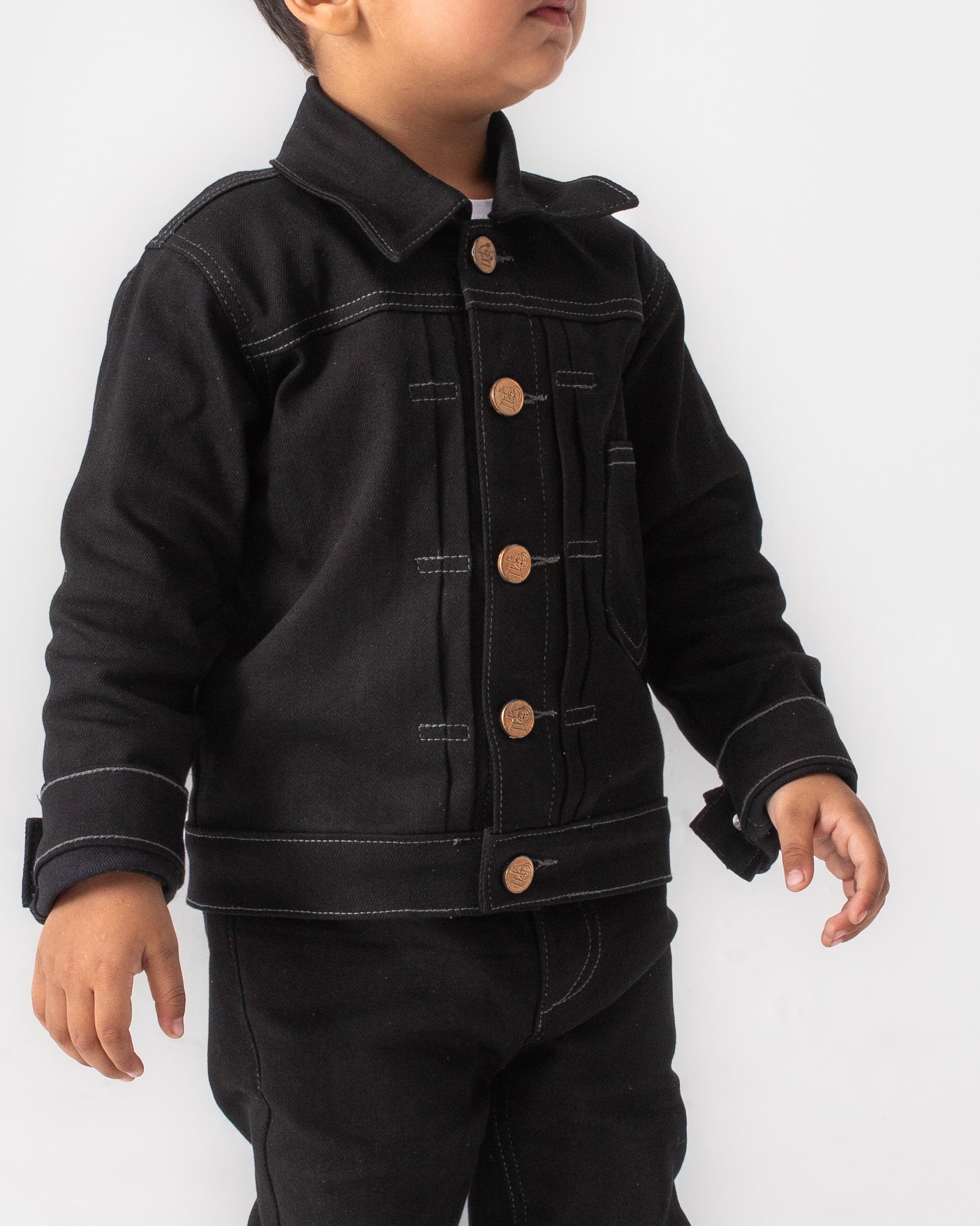 BLACK PLEATED JACKET WITH GREY THREAD AND BLACK PLEATED PANTS CO-ORD SET