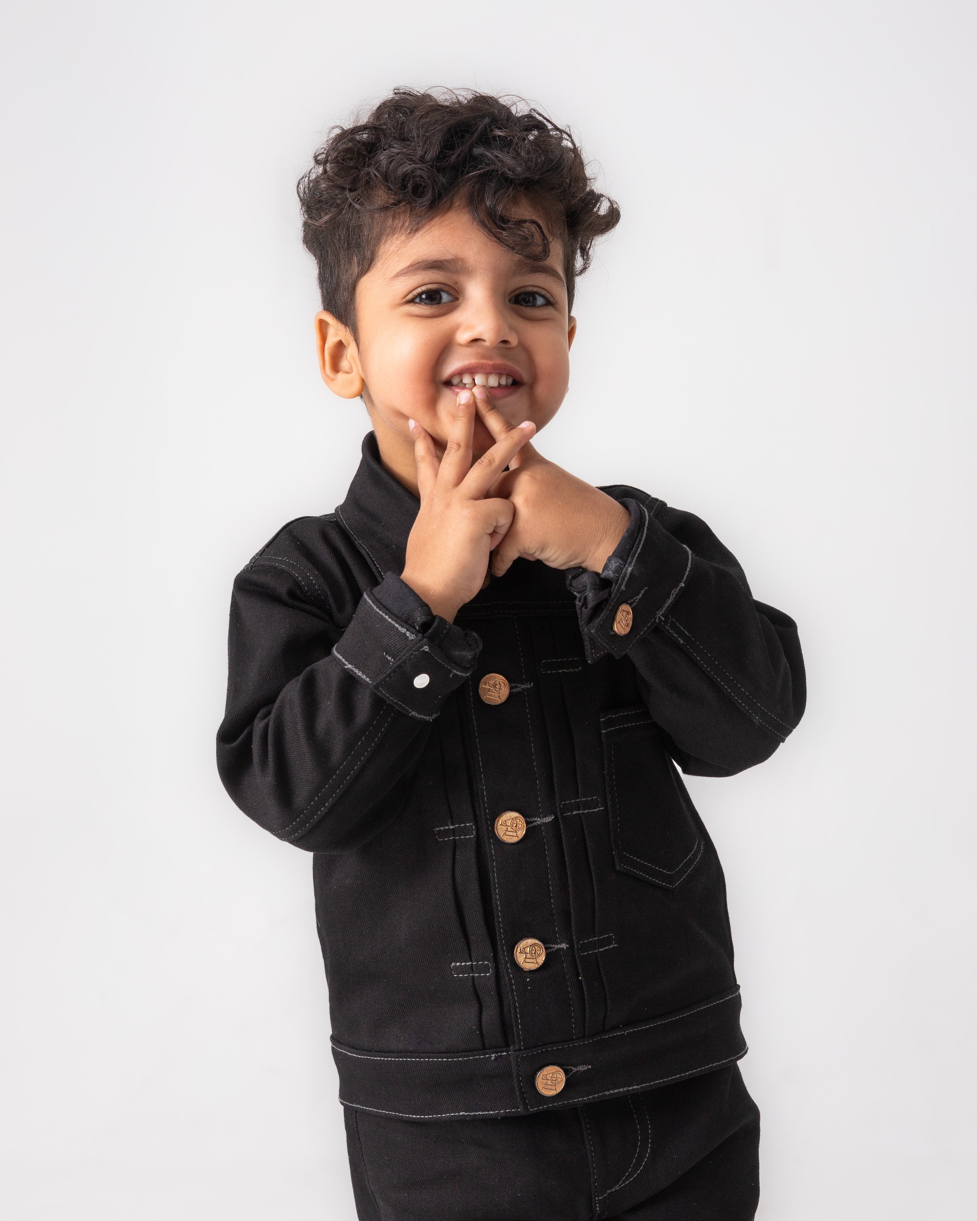 BLACK PLEATED JACKET WITH GREY THREAD AND BLACK PLEATED PANTS CO-ORD SET