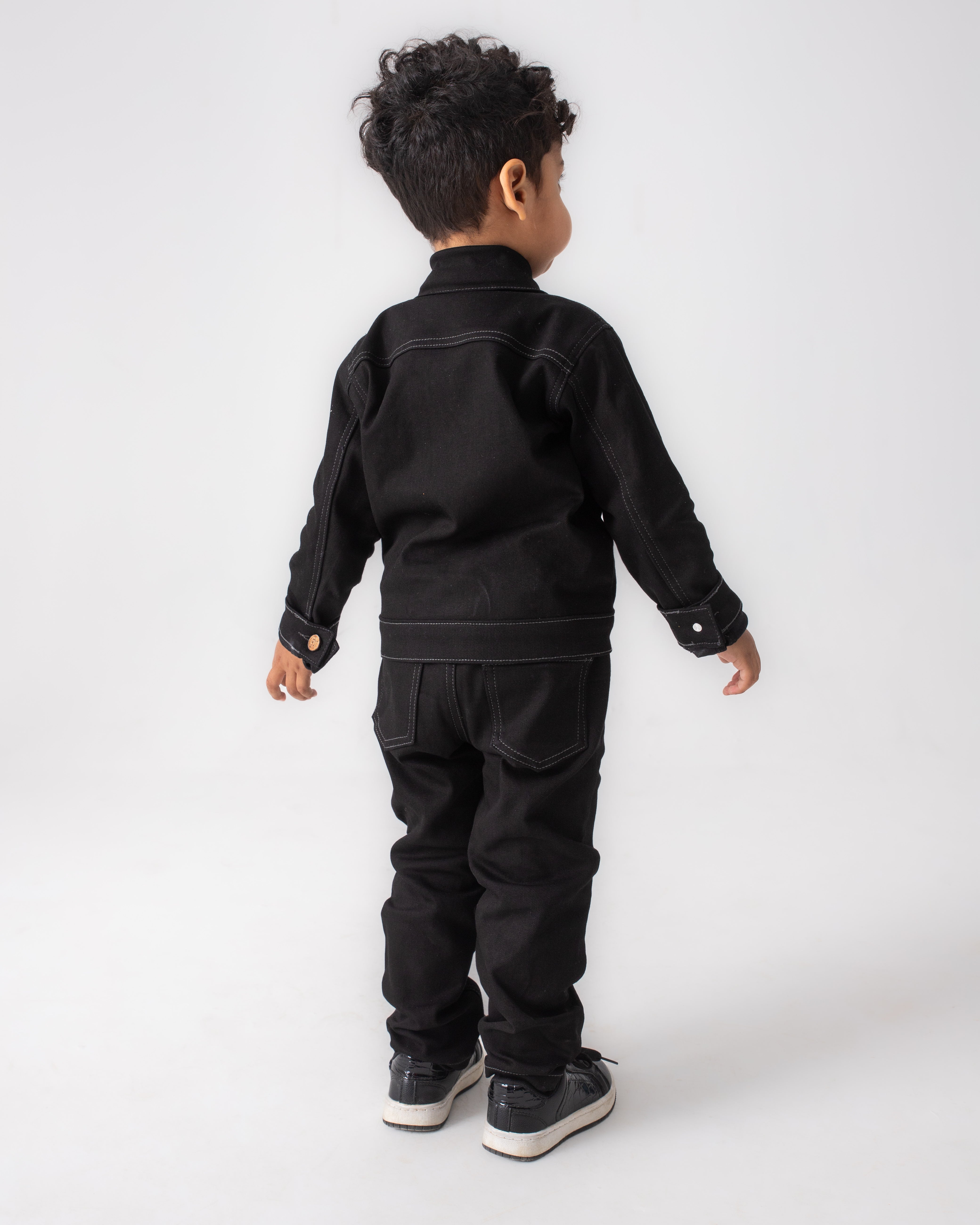 BLACK PLEATED JACKET WITH GREY THREAD AND BLACK PLEATED PANTS CO-ORD SET