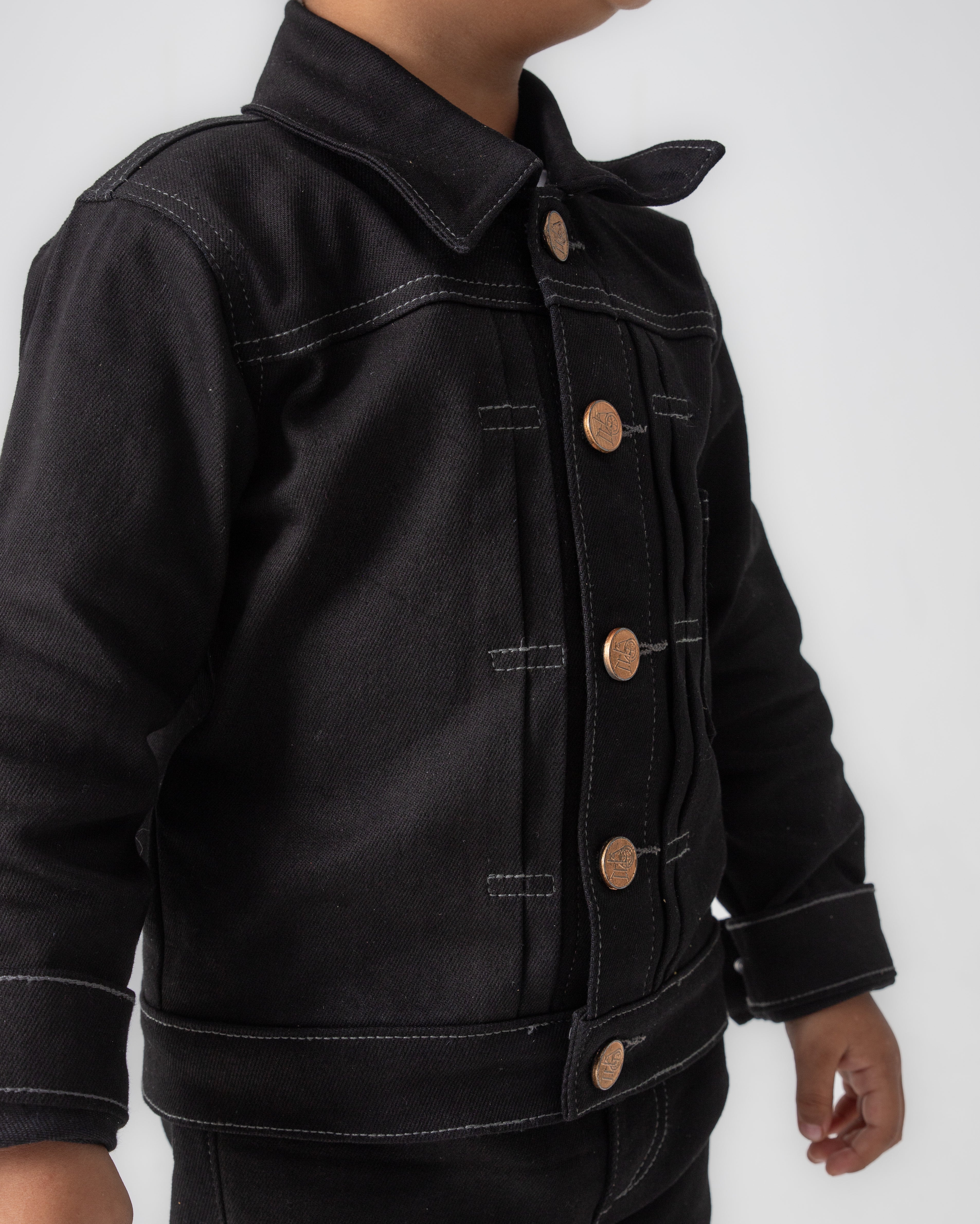 BLACK PLEATED JACKET WITH GREY THREAD AND BLACK PLEATED PANTS CO-ORD SET