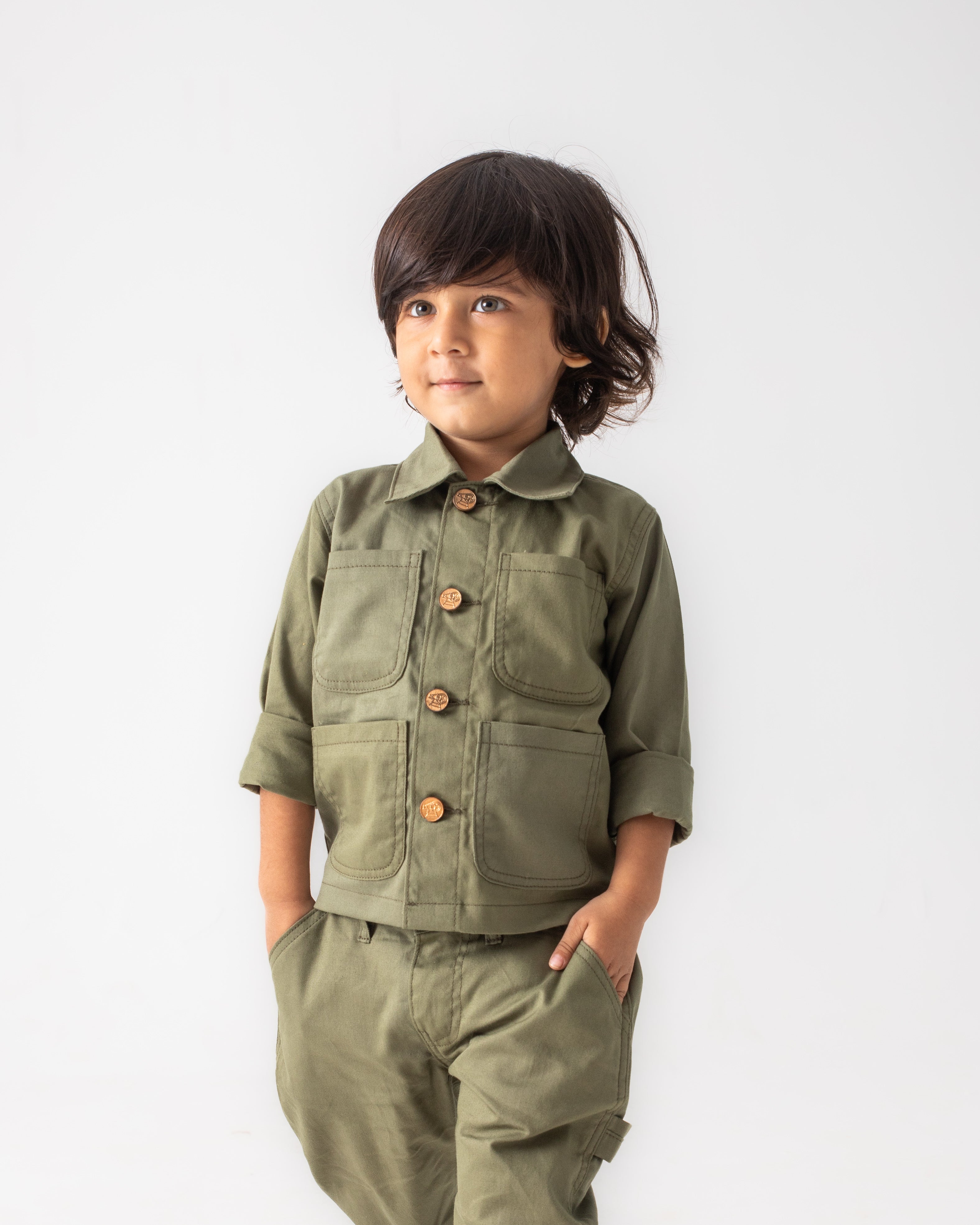 OLIVE GREEN COVERALL AND CARPENTER PANT SET