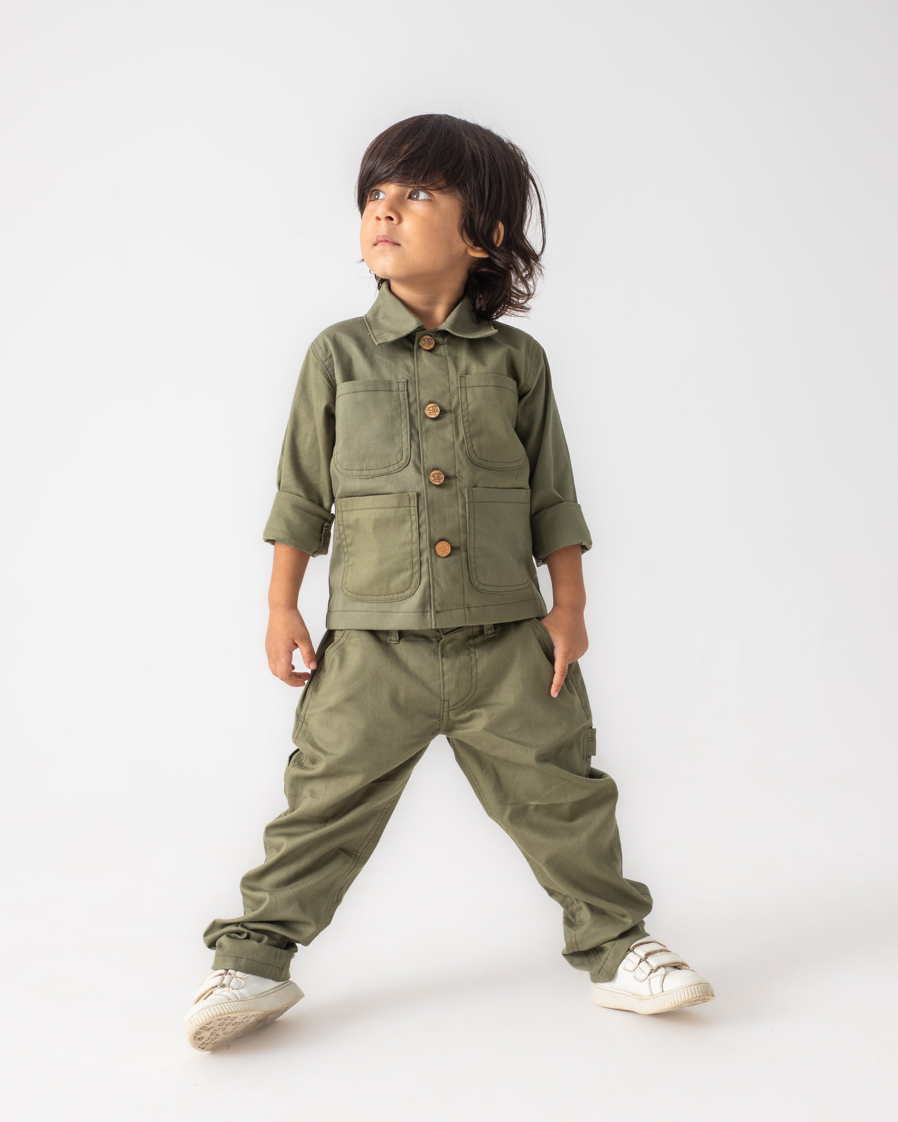OLIVE GREEN COVERALL AND CARPENTER PANT SET