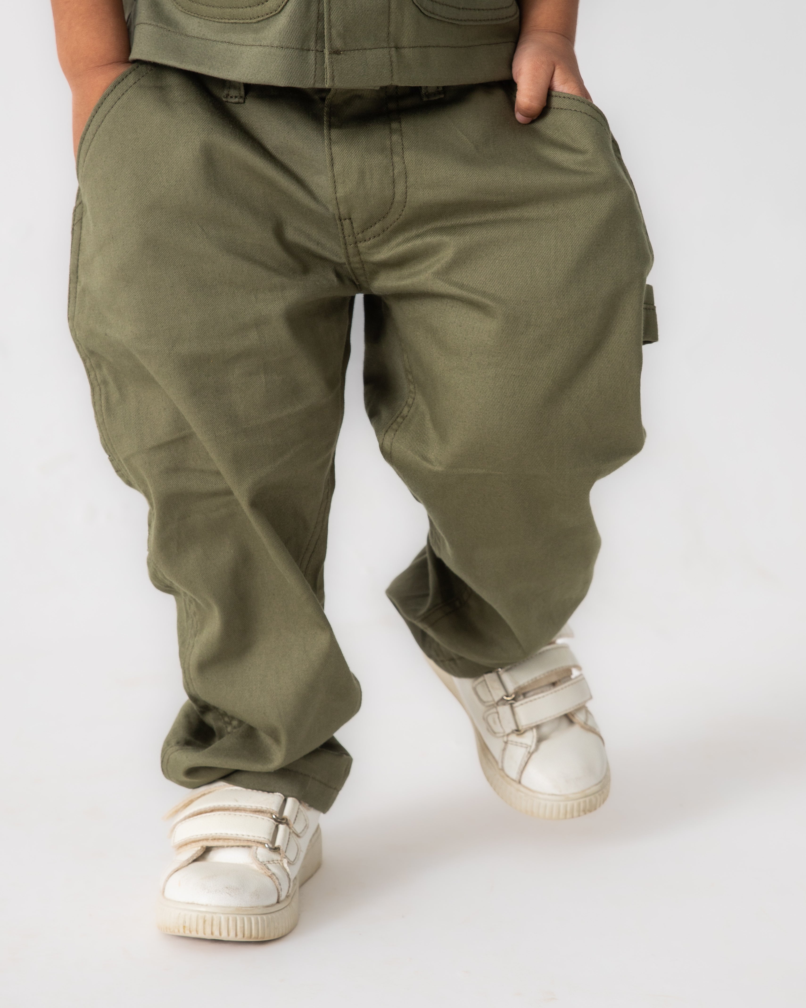 OLIVE GREEN COVERALL AND CARPENTER PANT SET