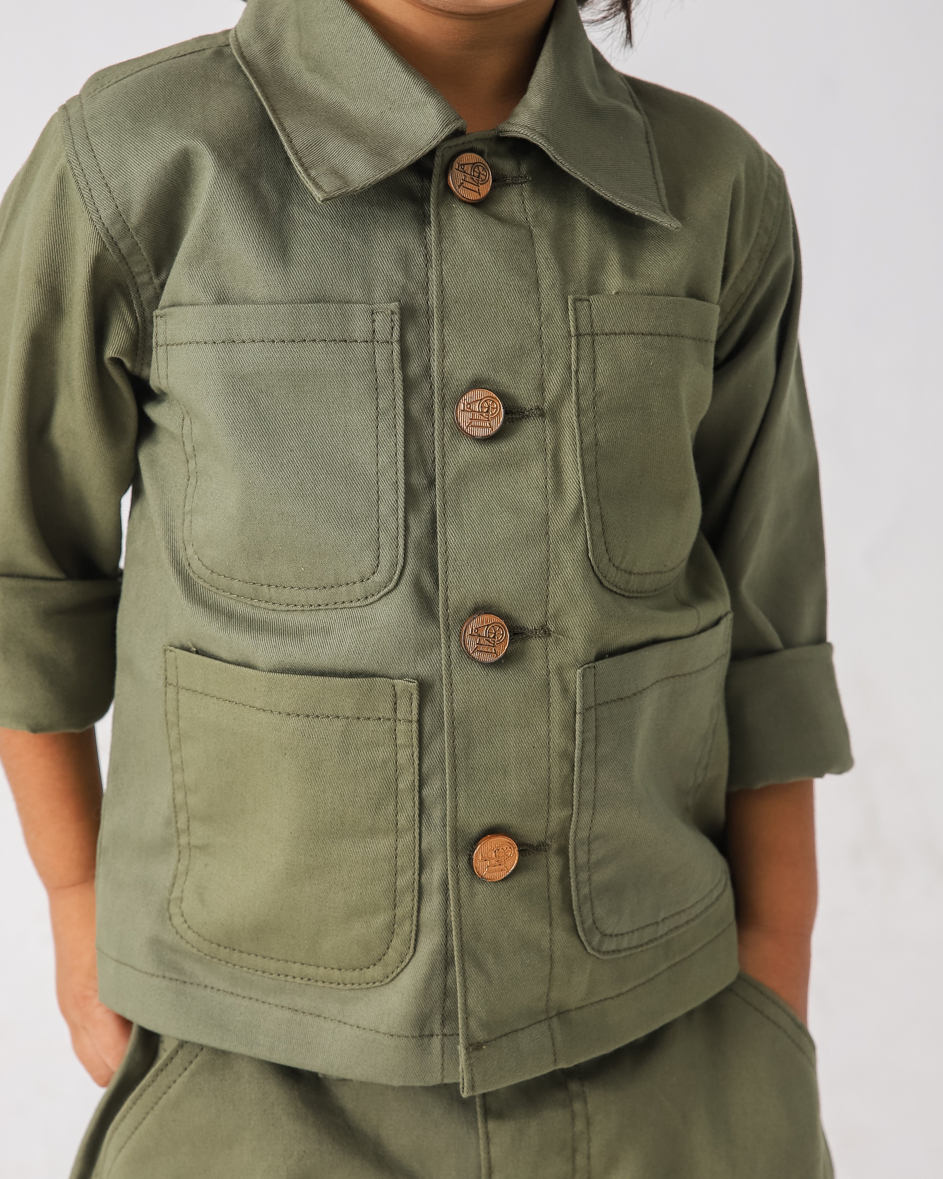 OLIVE GREEN COVERALL AND CARPENTER PANT SET