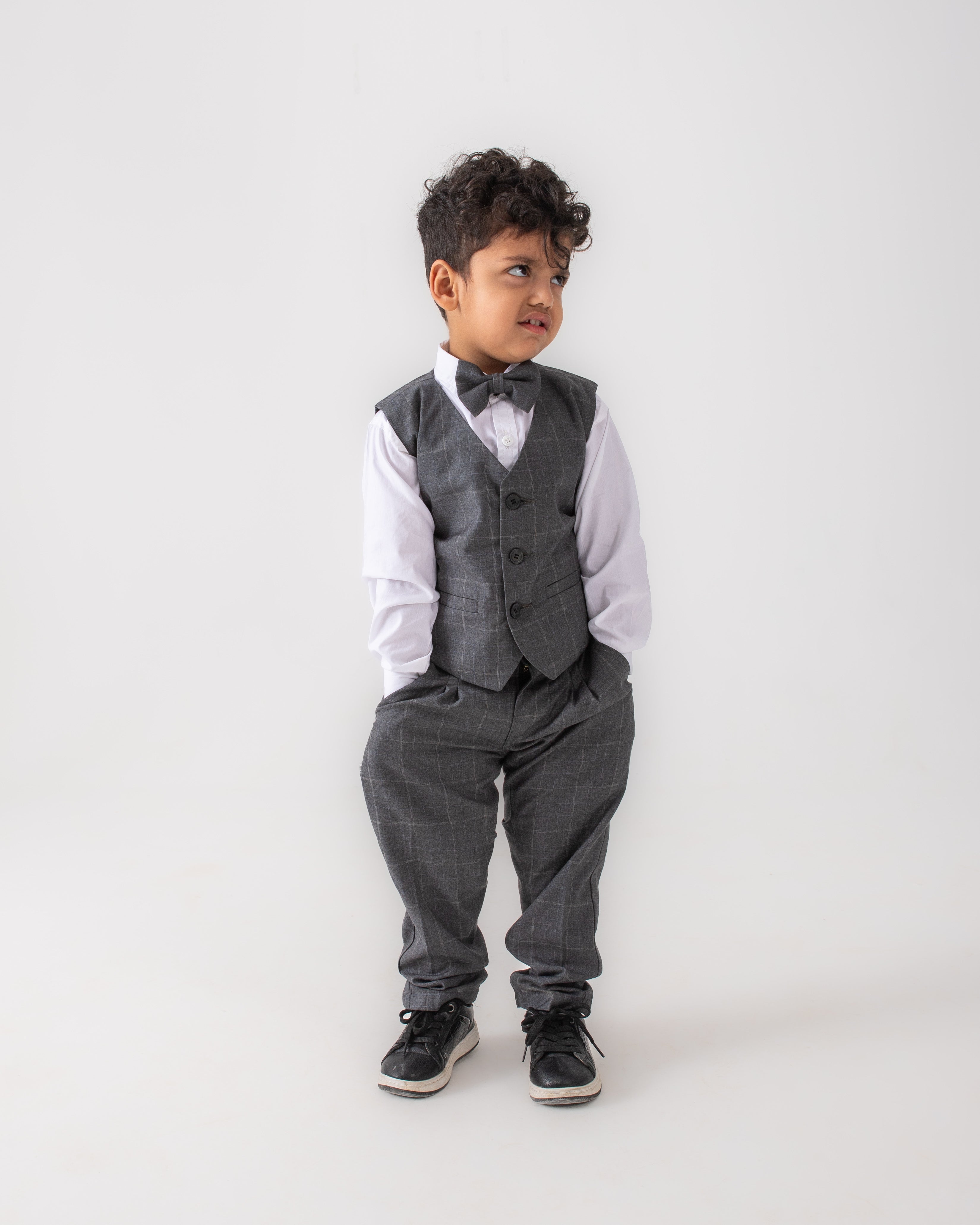 4 PC GREY CHECK SUIT