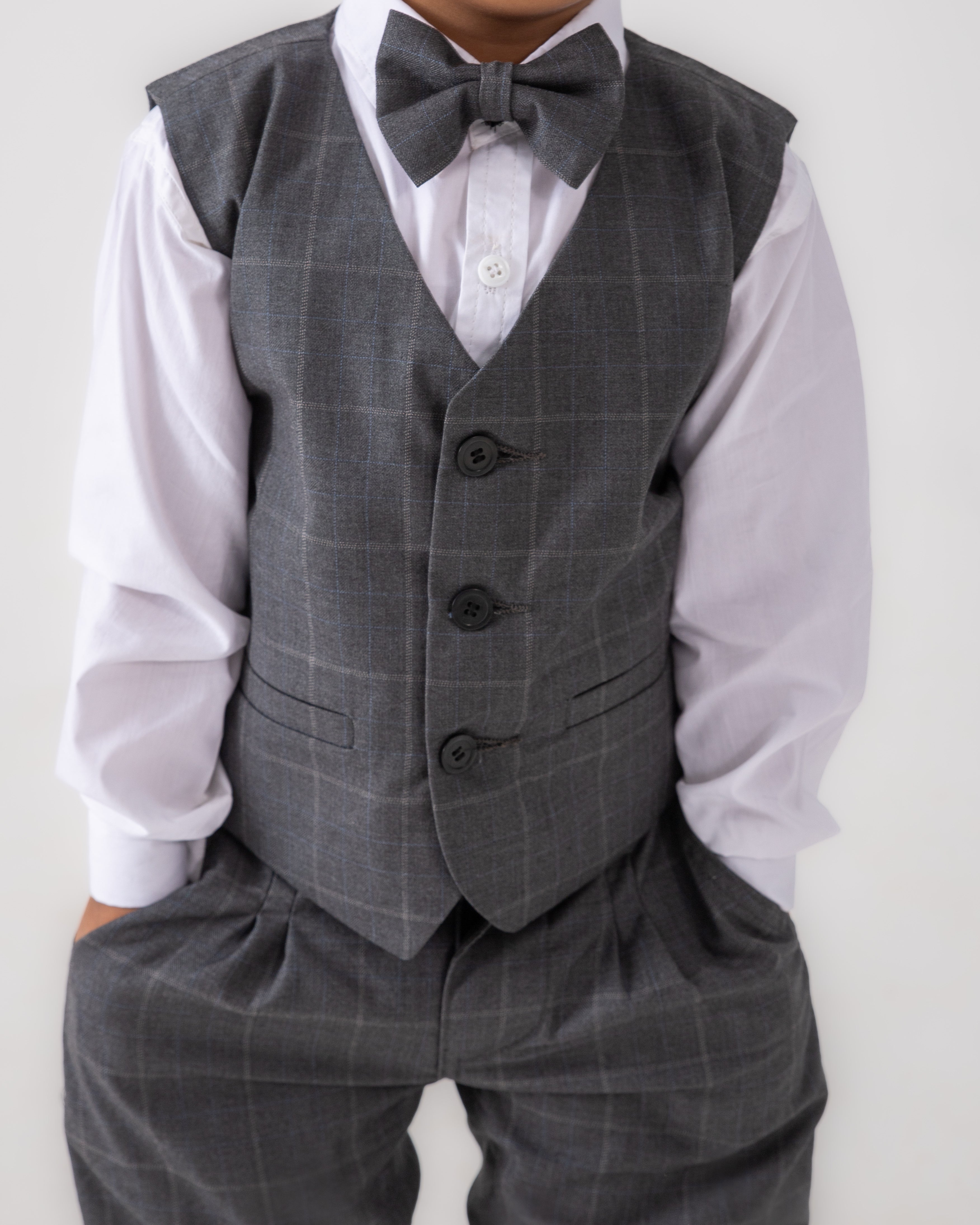 4 PC GREY CHECK SUIT