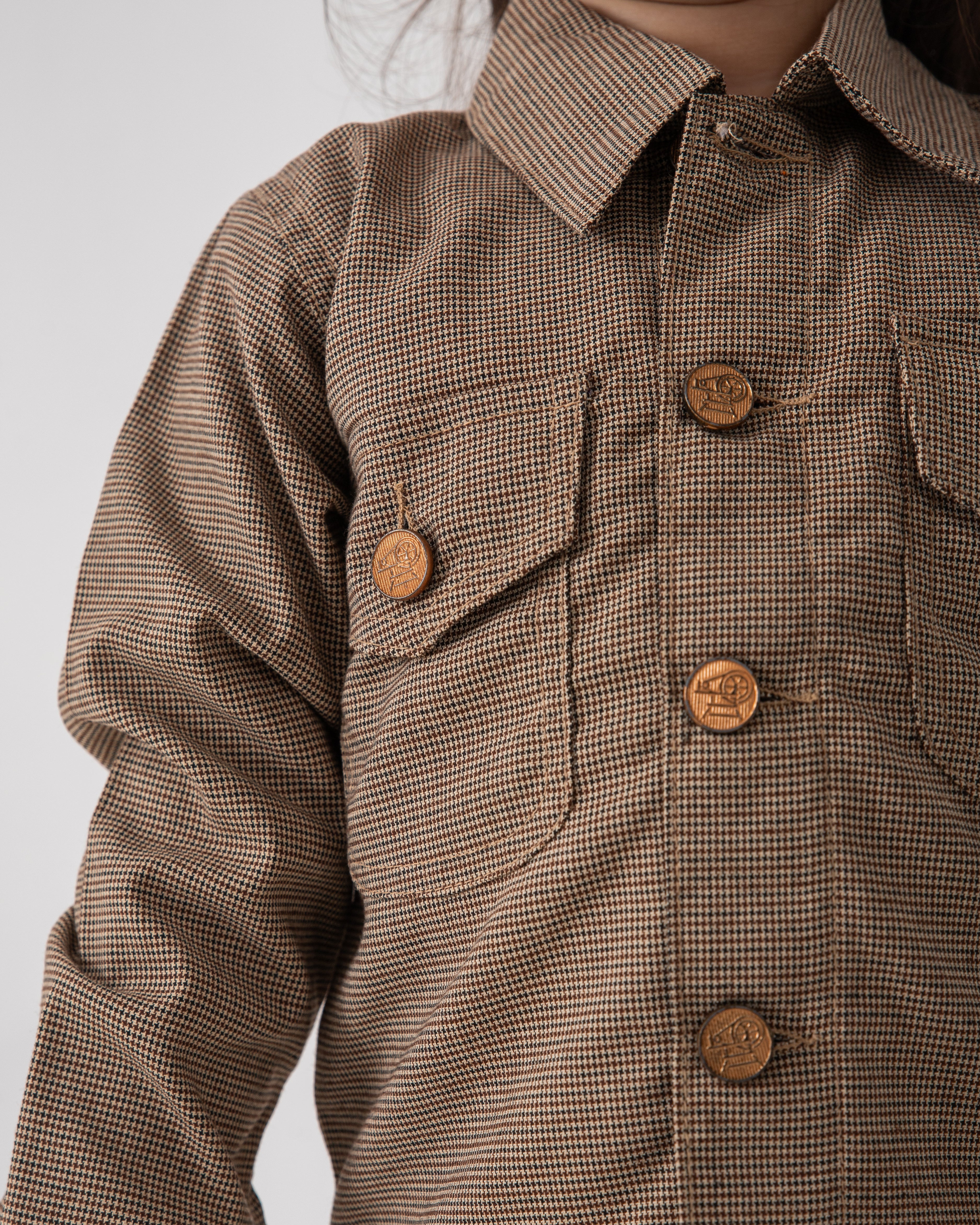 Brown Patterned Girls Jacket with Loom Buttons