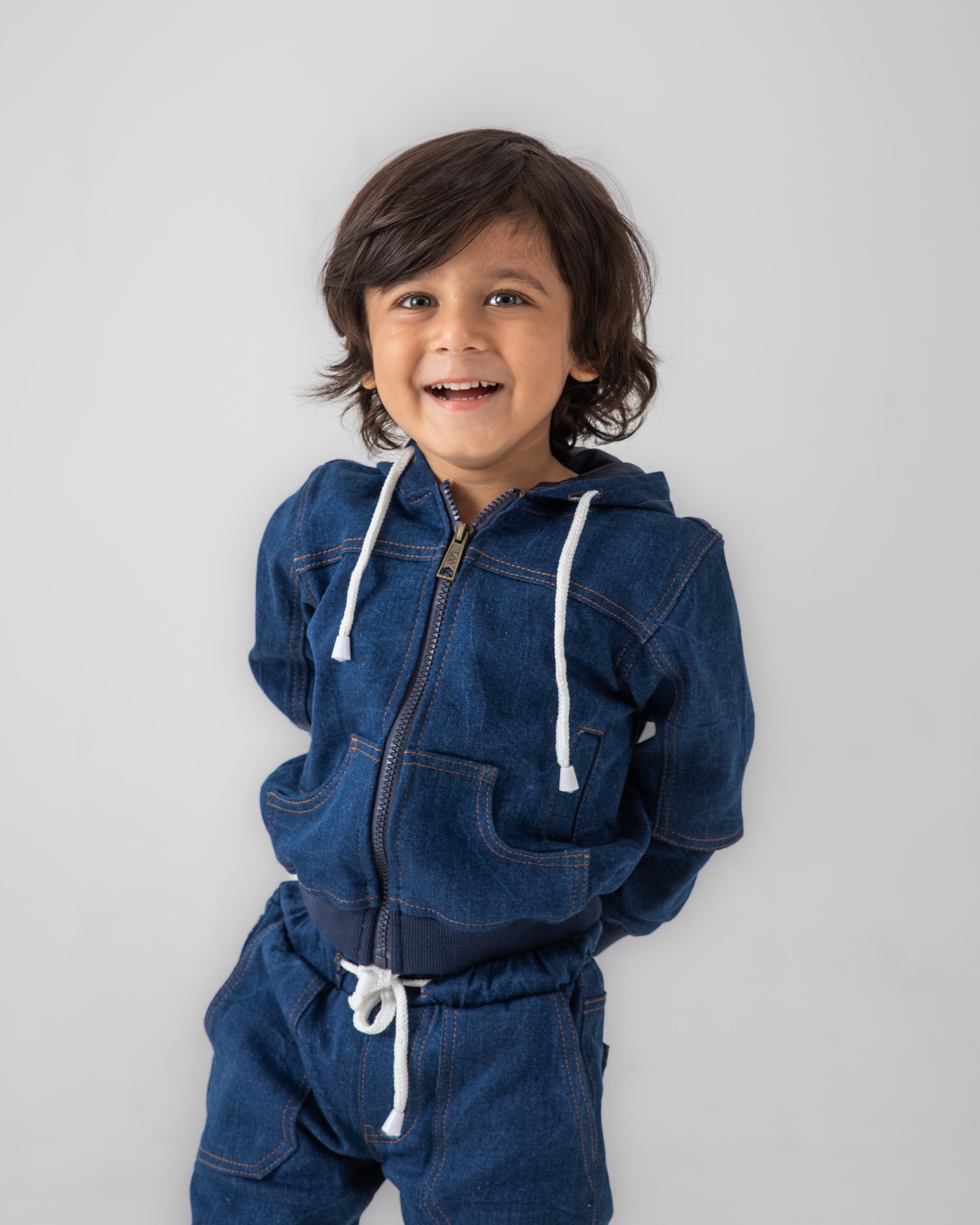 BOYS AND GIRLS BLUE DENIM ZIP UP HOODIE