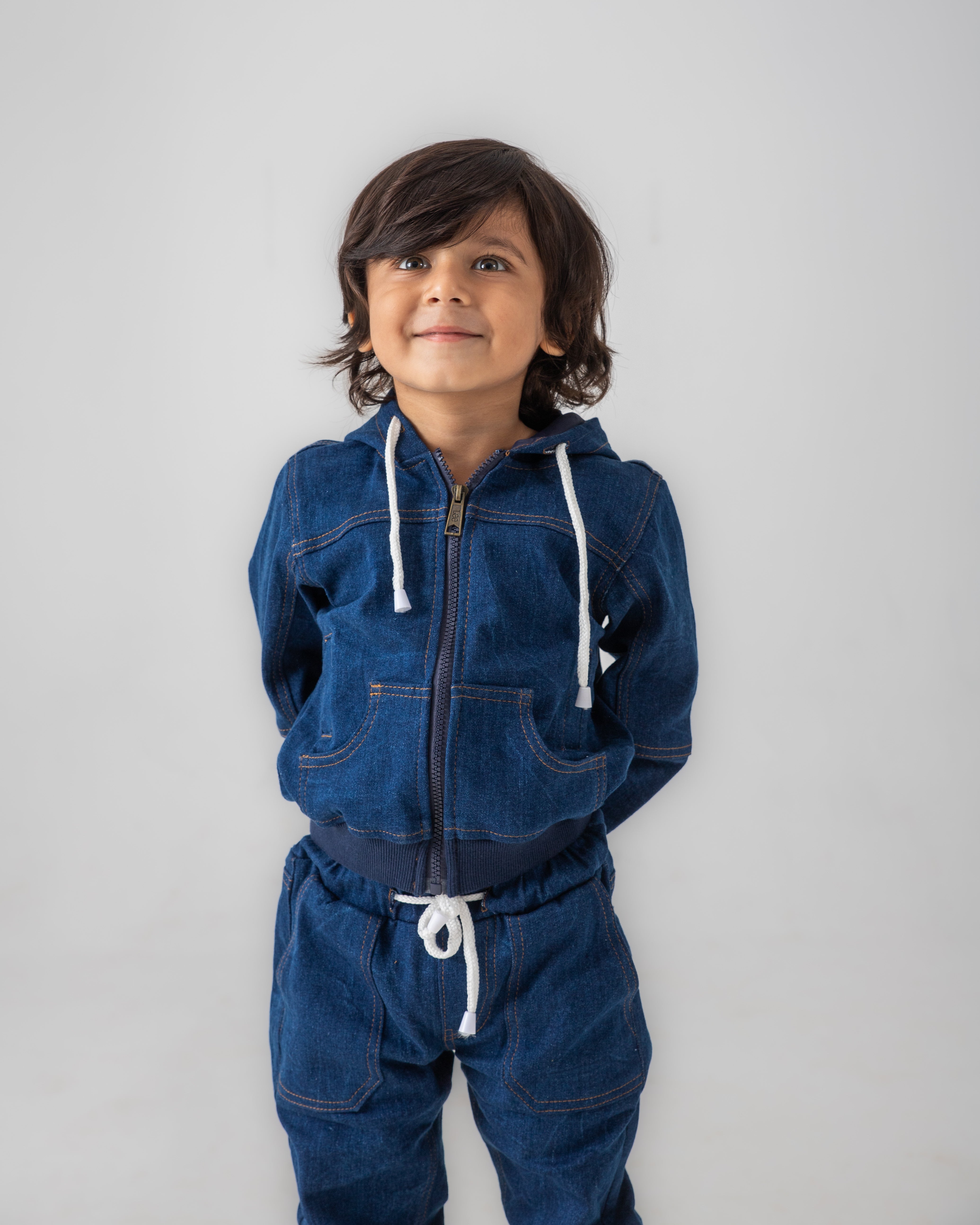 BOYS AND GIRLS BLUE DENIM ZIP UP HOODIE