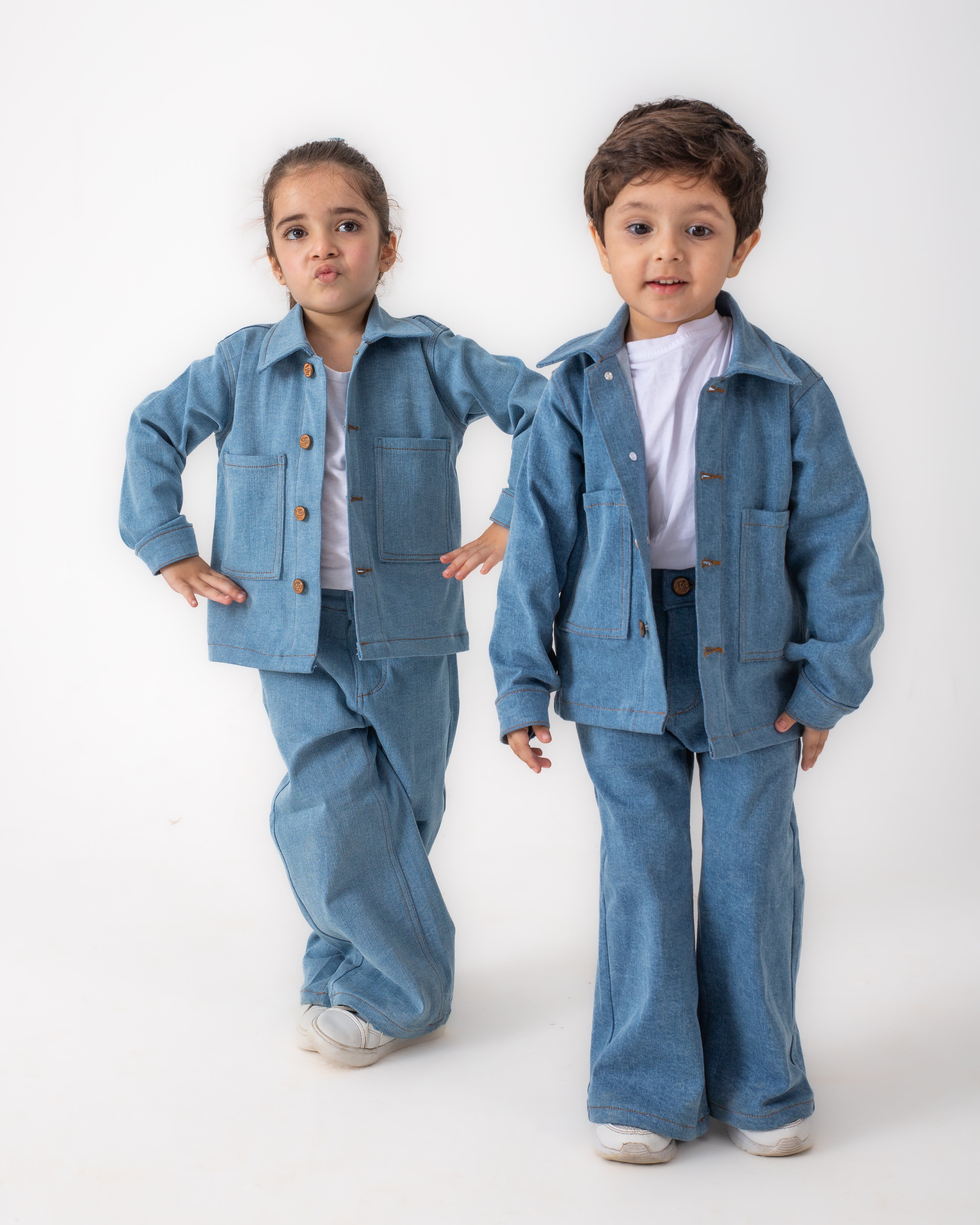 Unisex Light Blue Oversized Jacket and Wide Legged Pant Set