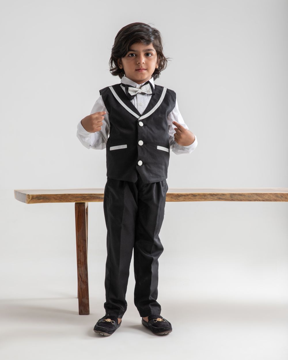 Black Single Buttoned Luxe Waistcoat and Pant Set