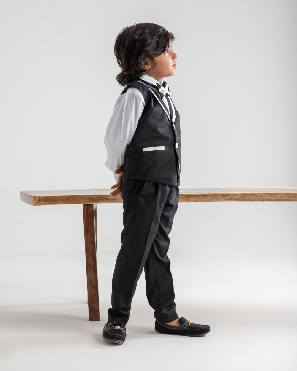 Black Single Buttoned Luxe Waistcoat and Pant Set