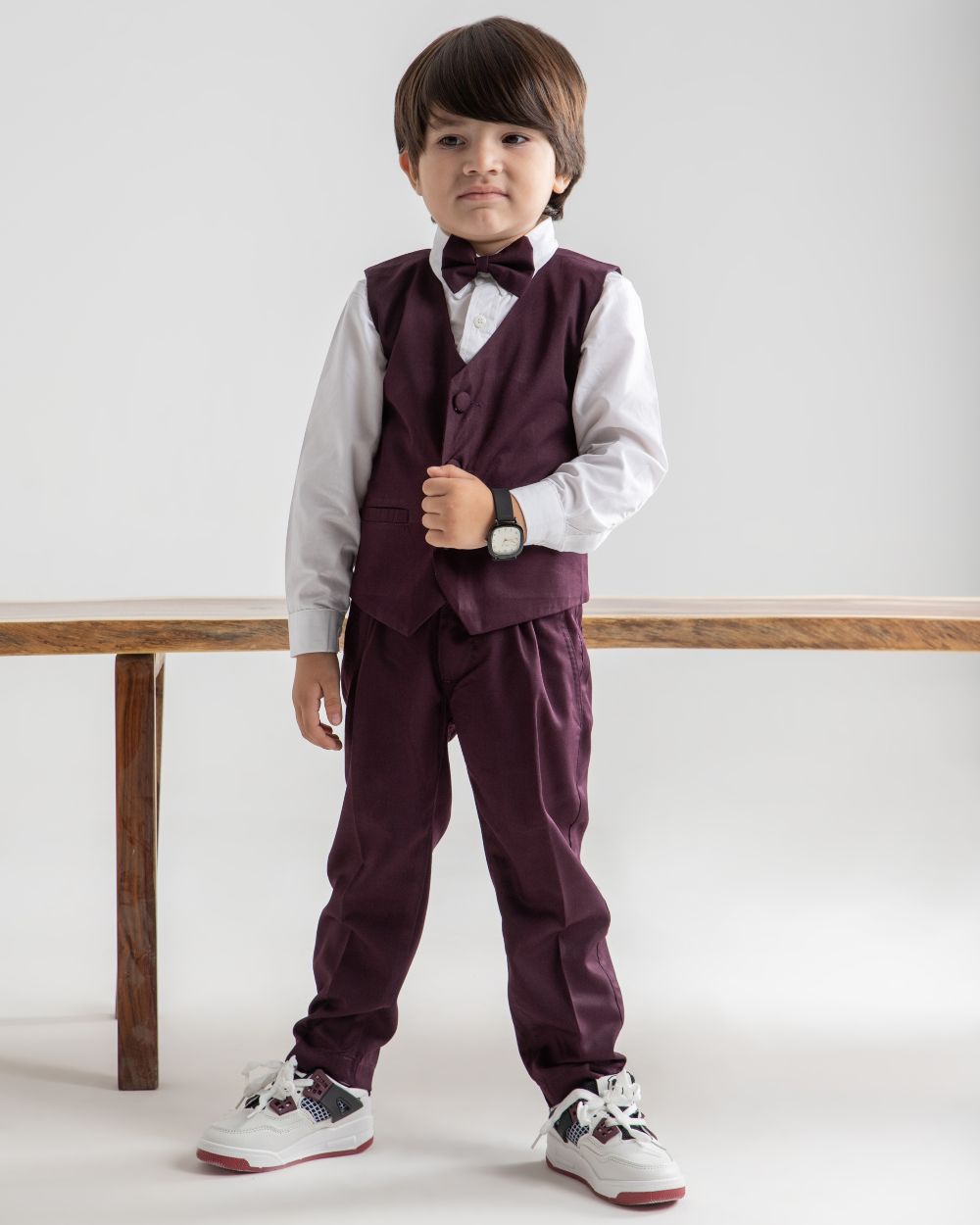 Burgundy Single Buttoned Waistcoat and Pant Set