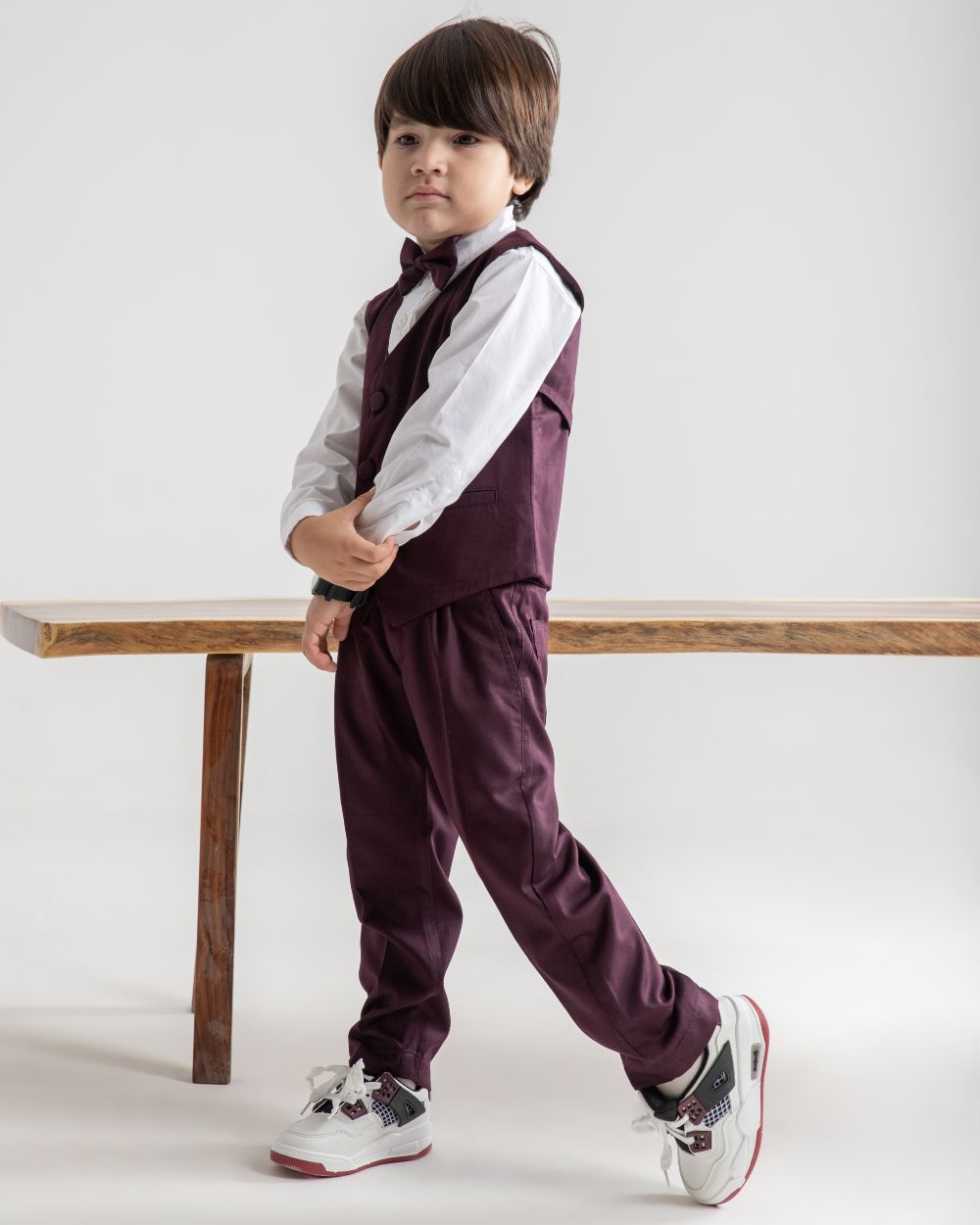 Burgundy Single Buttoned Waistcoat and Pant Set