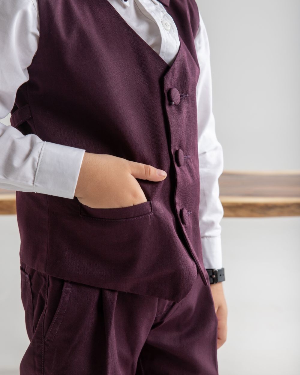 Burgundy Single Buttoned Waistcoat and Pant Set