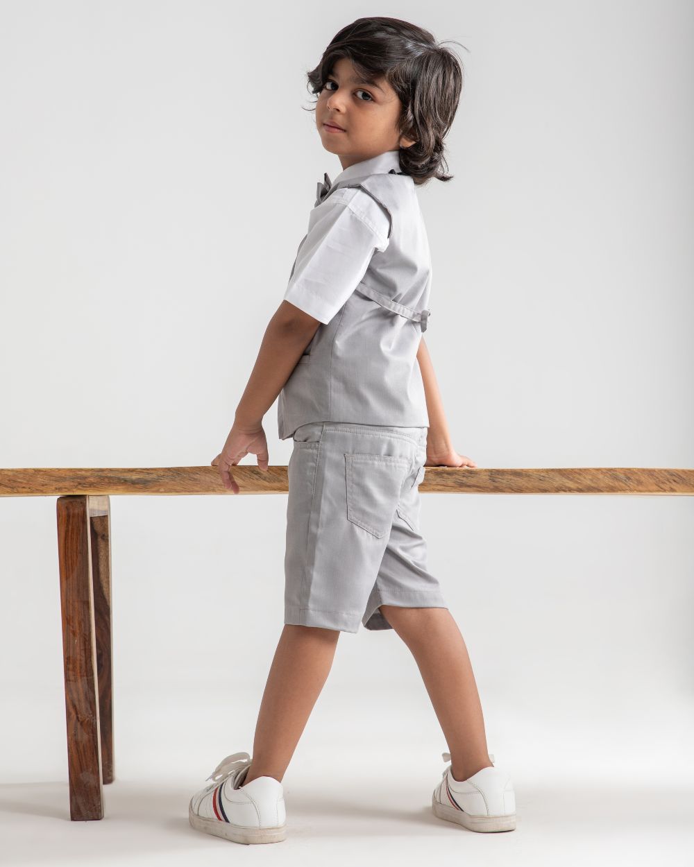 Grey Single Buttoned Waistcoat & Short Set