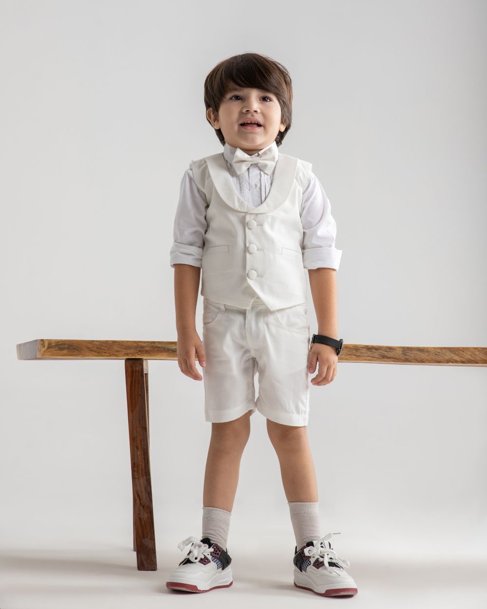 White Classic Single Buttoned Waistcoat and Short Set