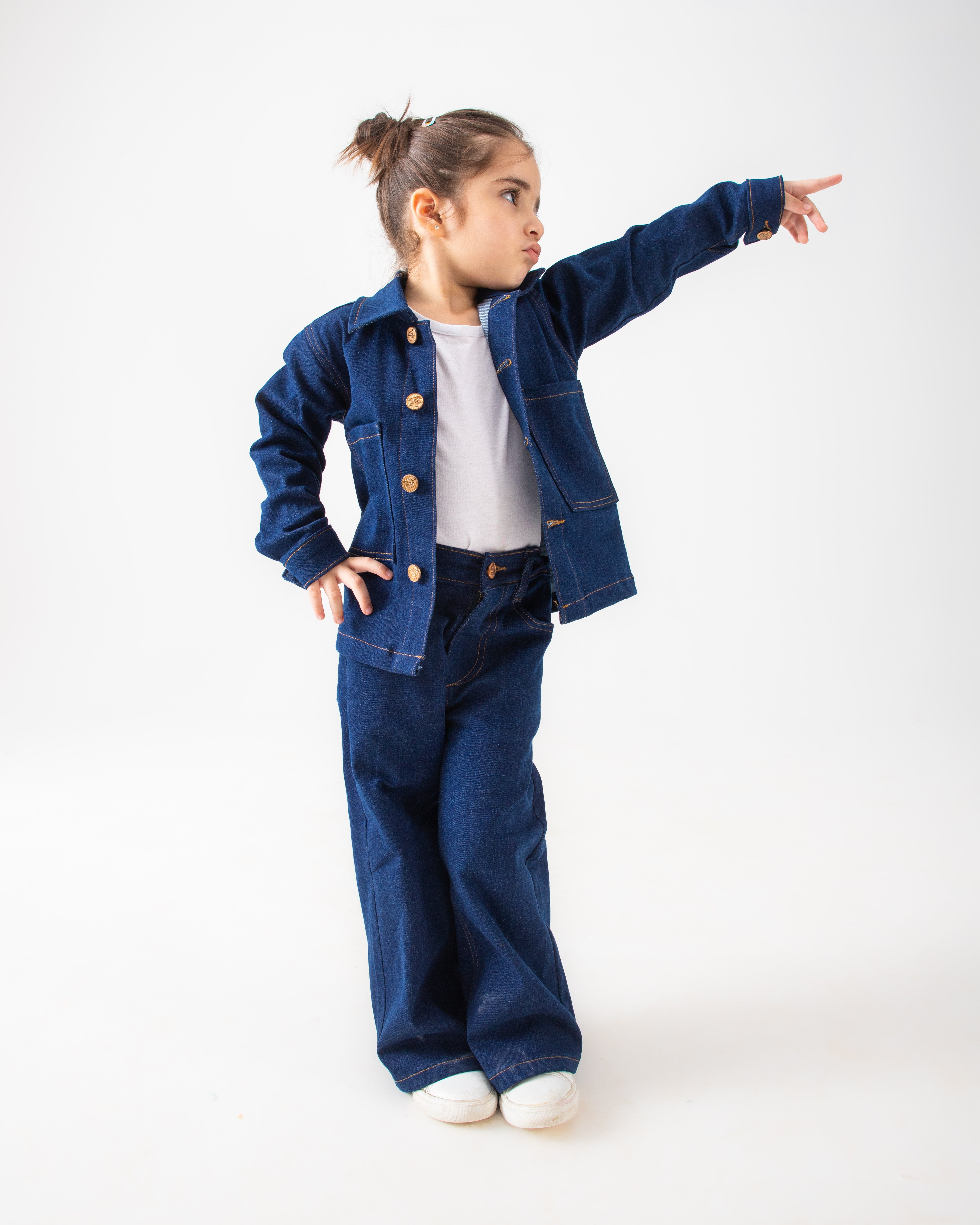 Unisex Dark Blue Oversized Jacket and Wide Legged Pant Set