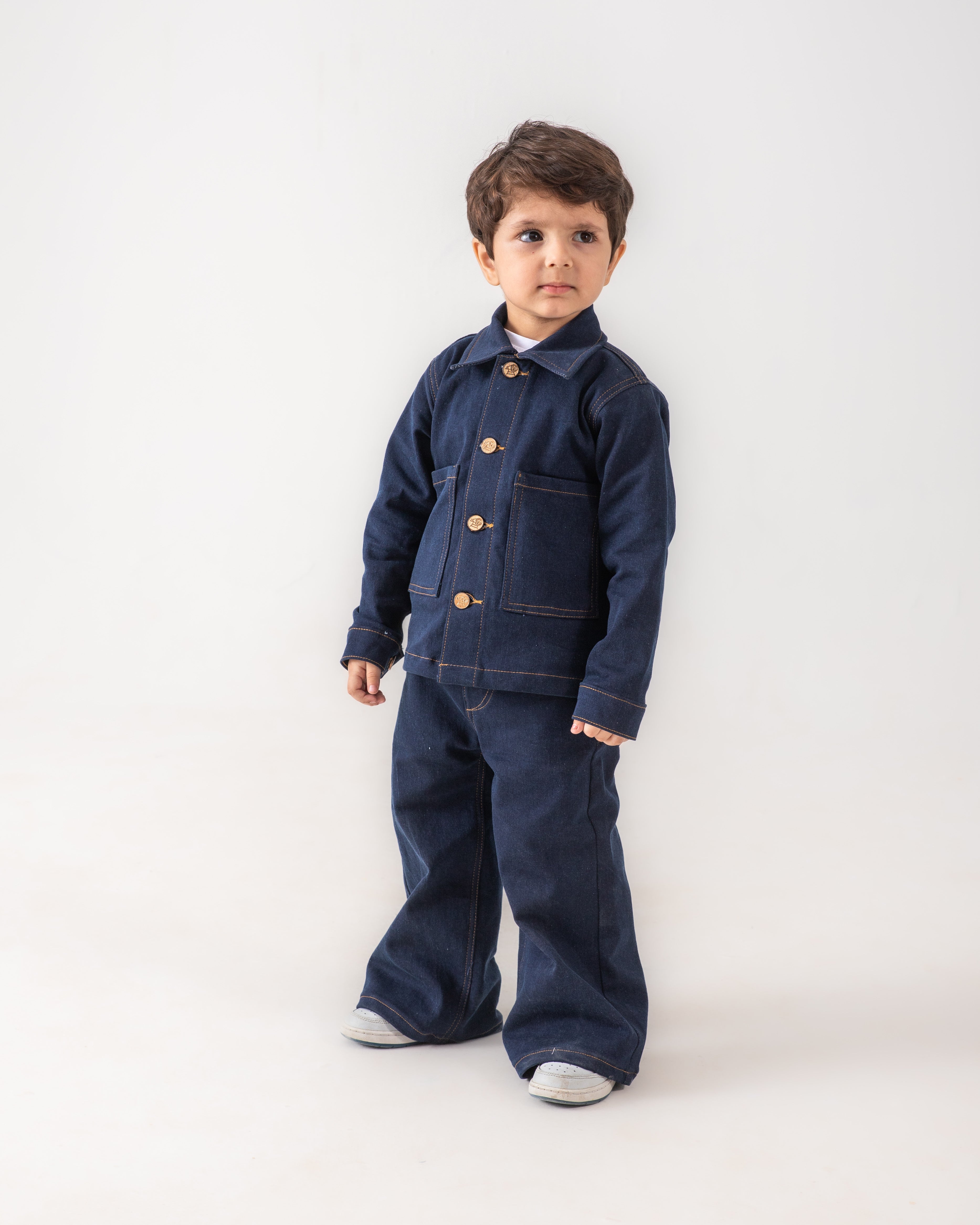 Unisex Dark Blue Oversized Jacket and Wide Legged Pant Set