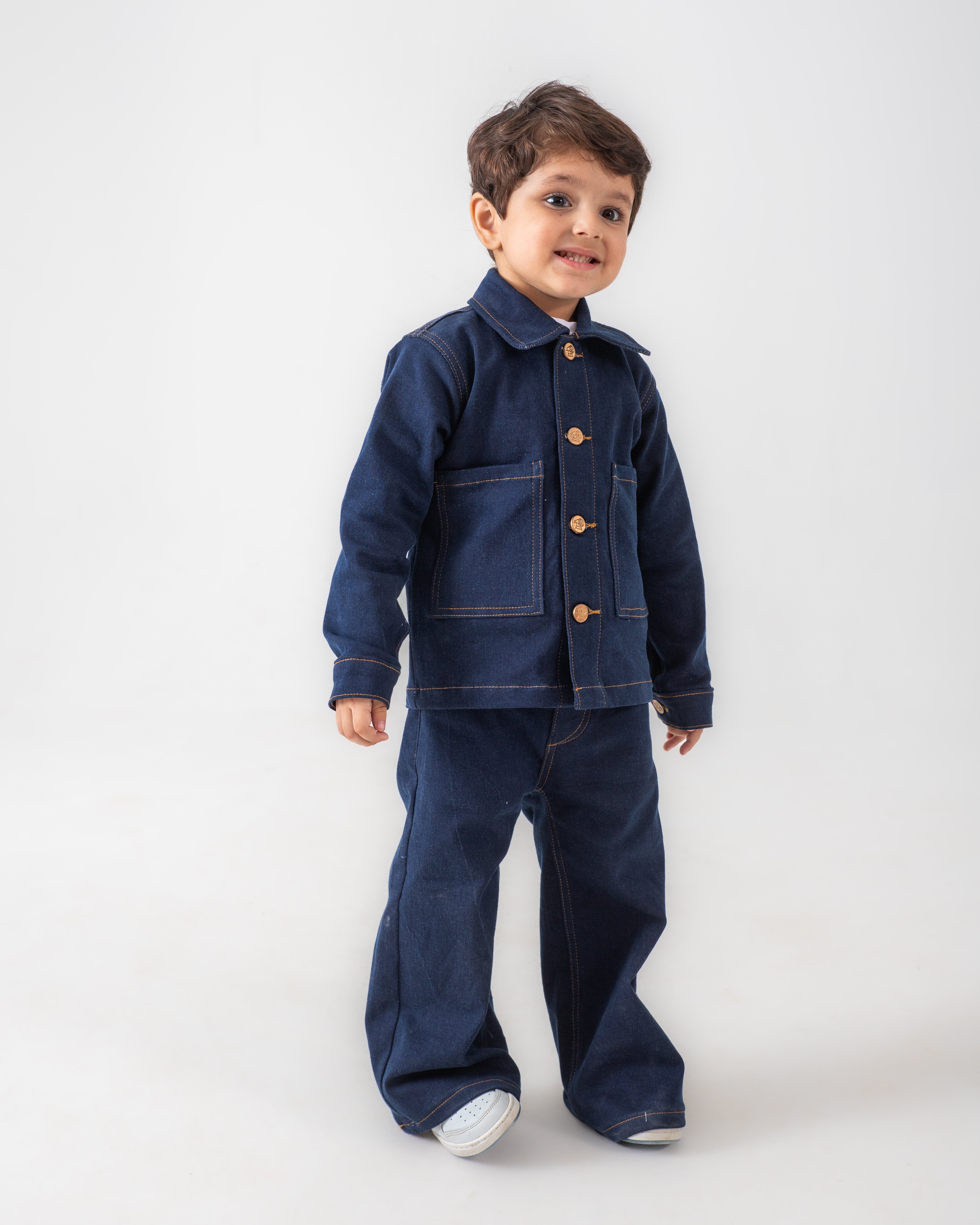 Unisex Dark Blue Oversized Jacket and Wide Legged Pant Set