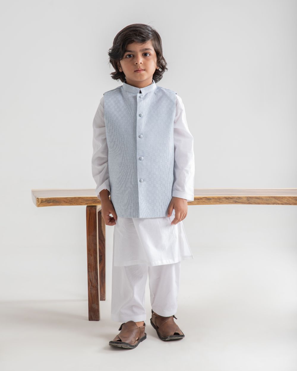 White Kurta Trouser And Ocean Breeze Waistcoat